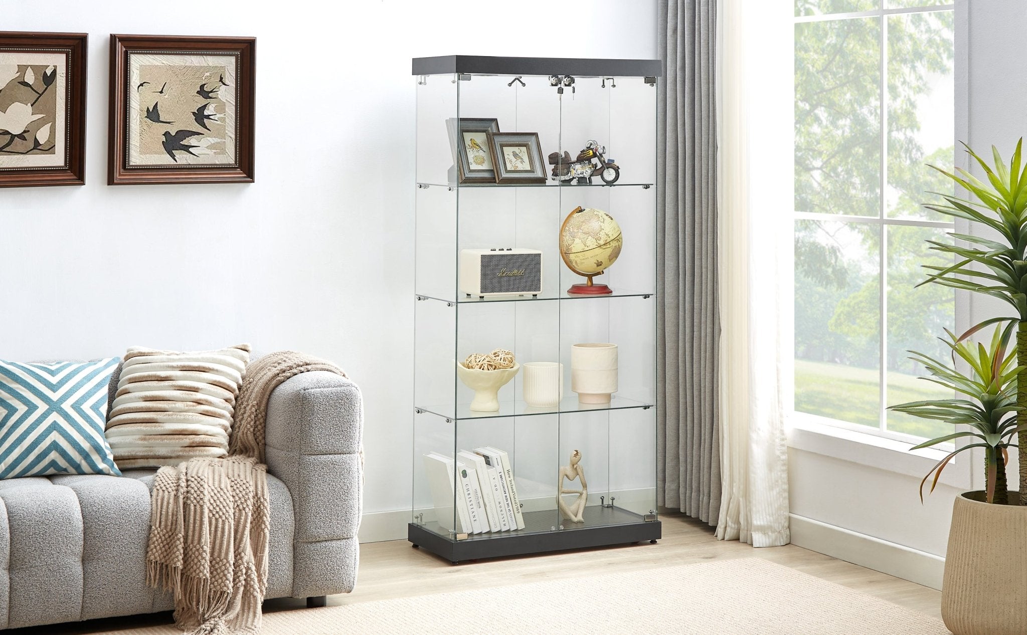 Four - layer double - door glass display cabinet（black）31.5'L x 14.2'W x 66.3'H - KiKiUMi