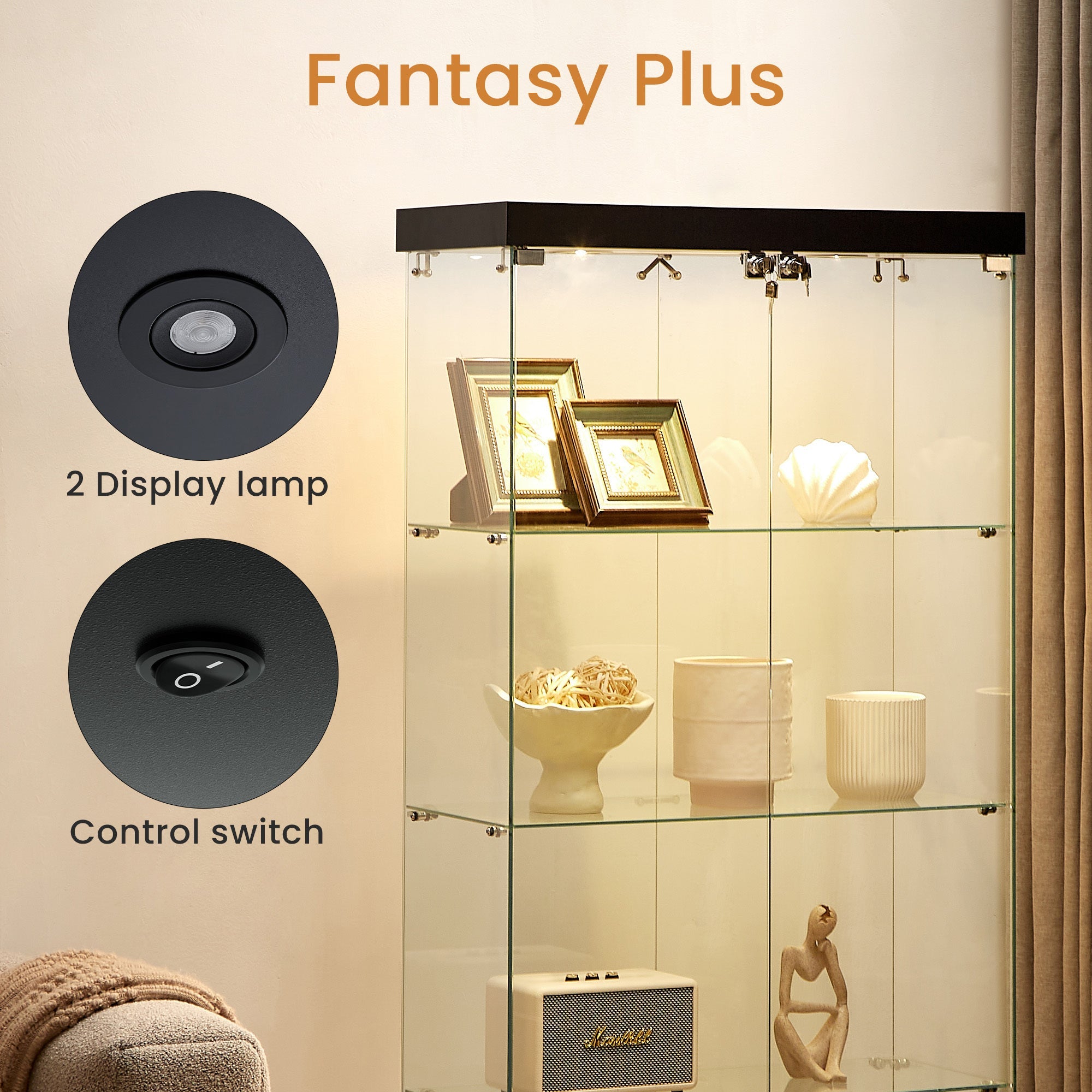 Four - layer double - door glass display cabinet（black）31.5'L x 14.2'W x 66.3'H - KiKiUMi