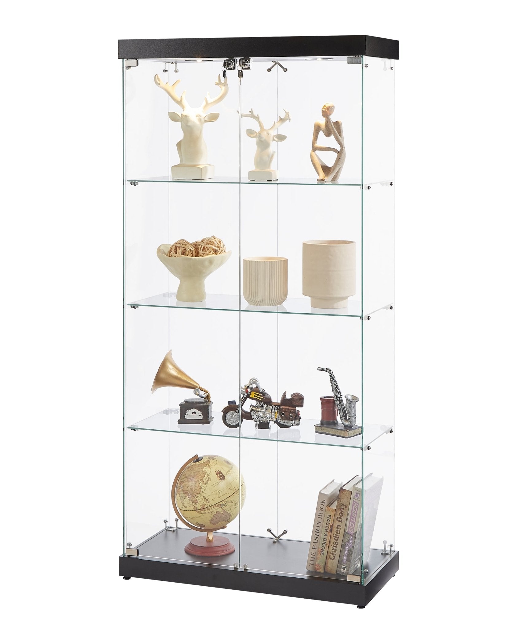 Four - layer double - door glass display cabinet（black）31.5'L x 14.2'W x 66.3'H - KiKiUMi