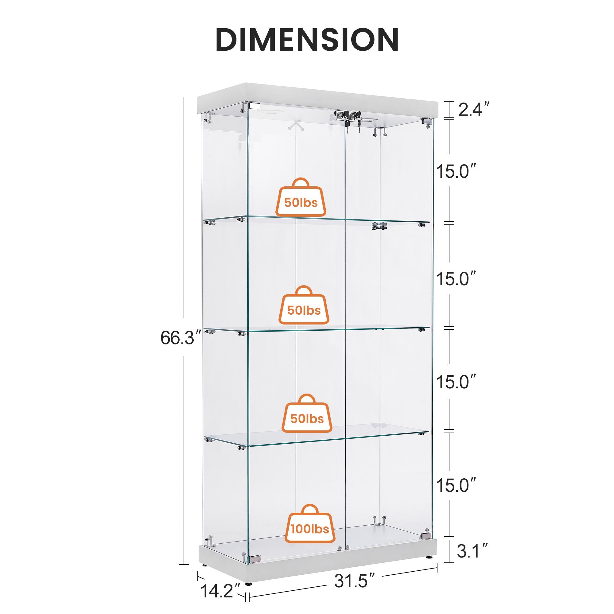 Four - layer double - door glass display cabinet（white） - KiKiUMi