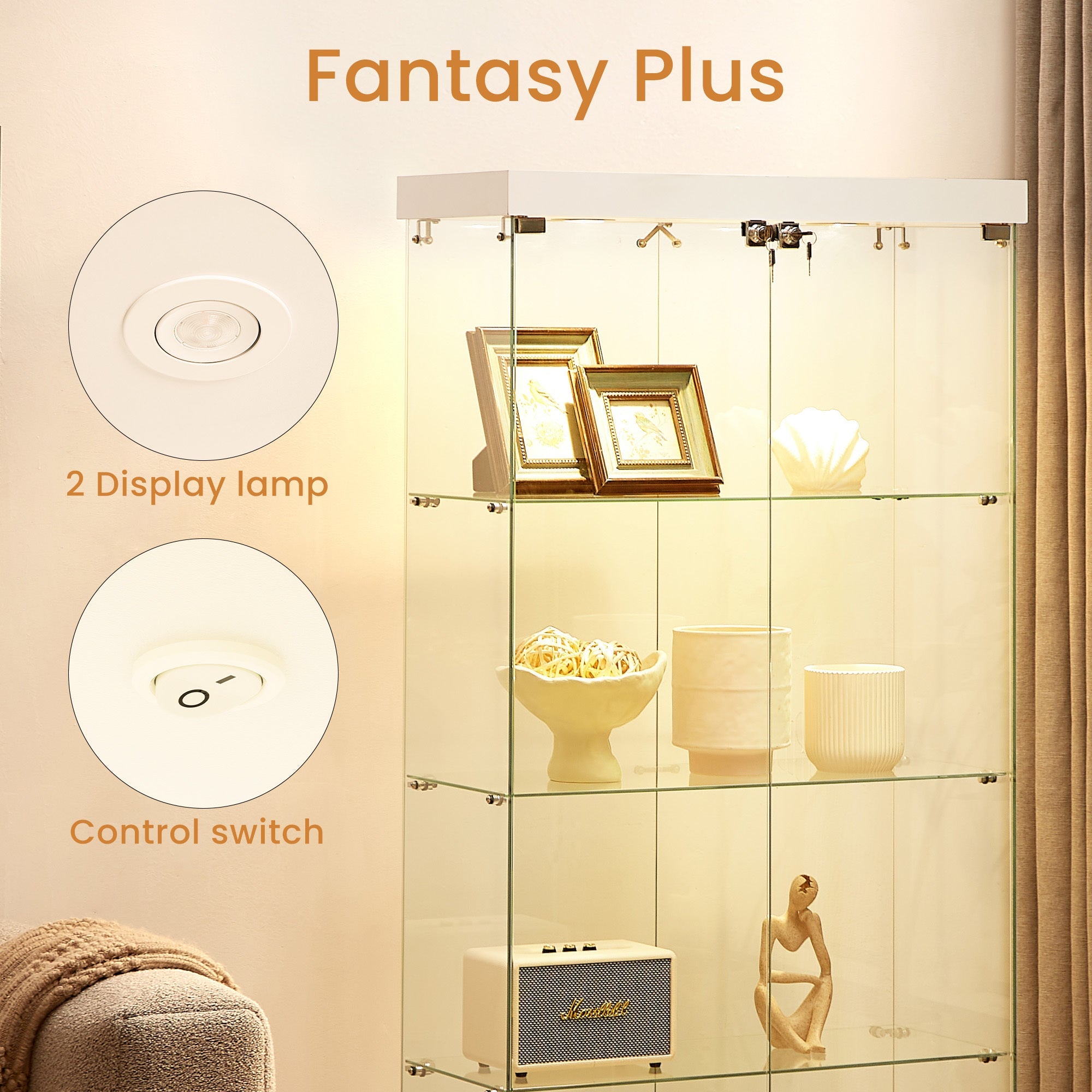 Four - layer double - door glass display cabinet（white） - KiKiUMi