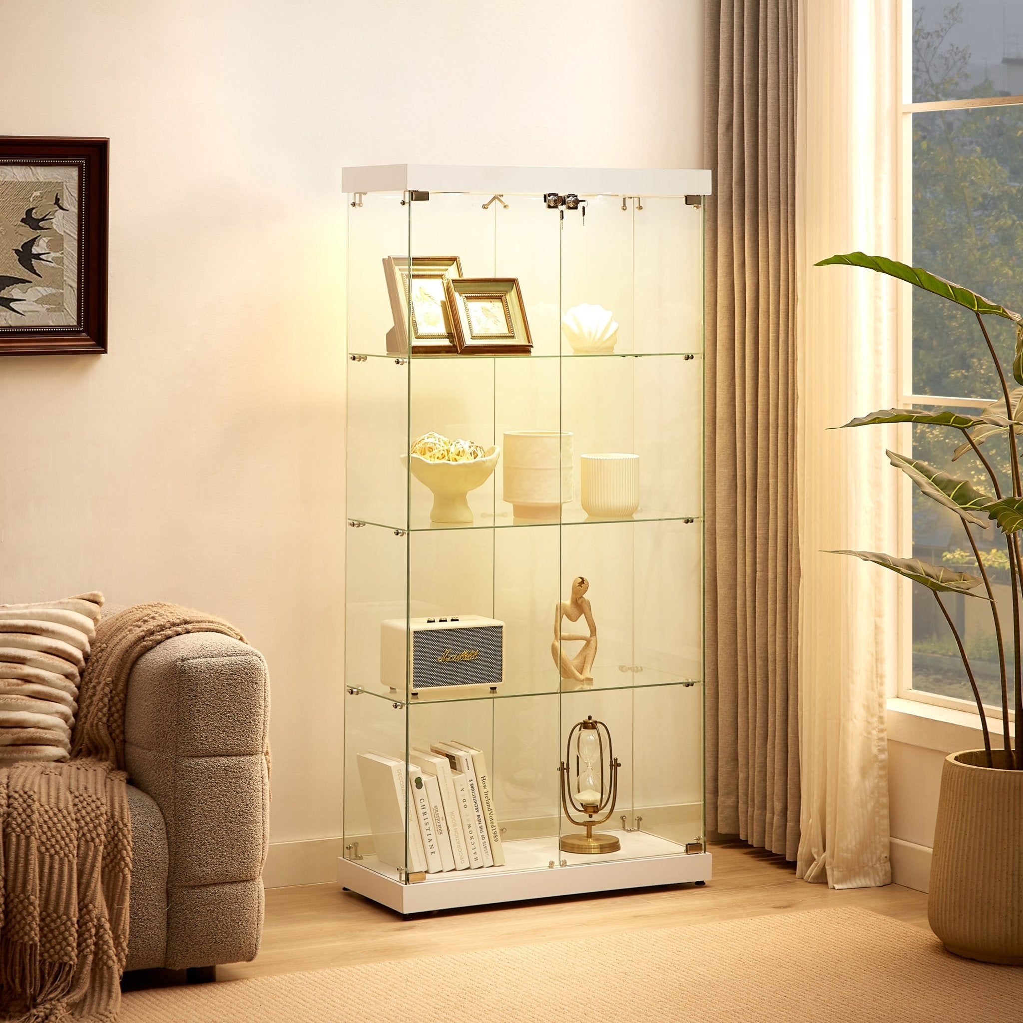 Four - layer double - door glass display cabinet（white） - KiKiUMi