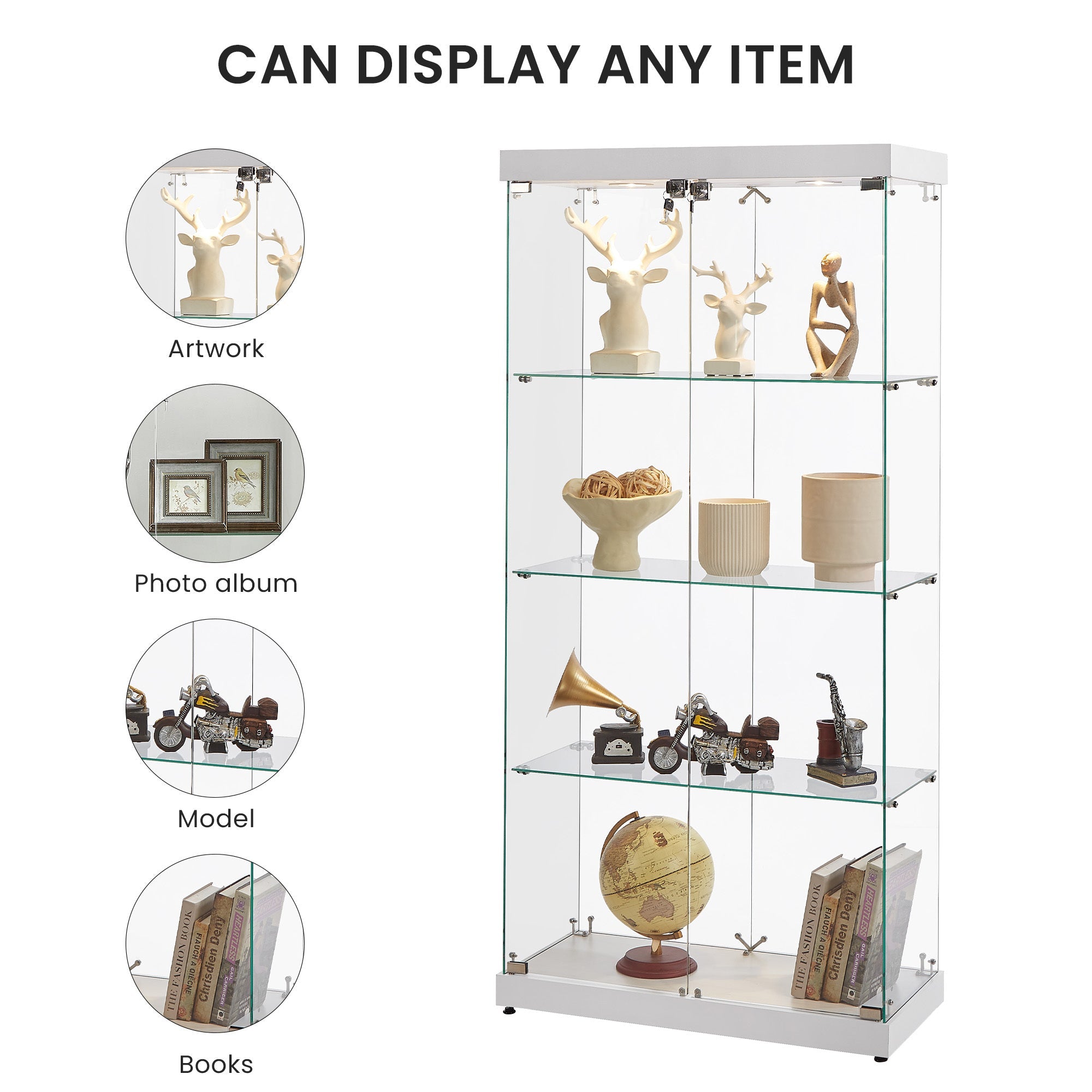 Four - layer double - door glass display cabinet（white） - KiKiUMi