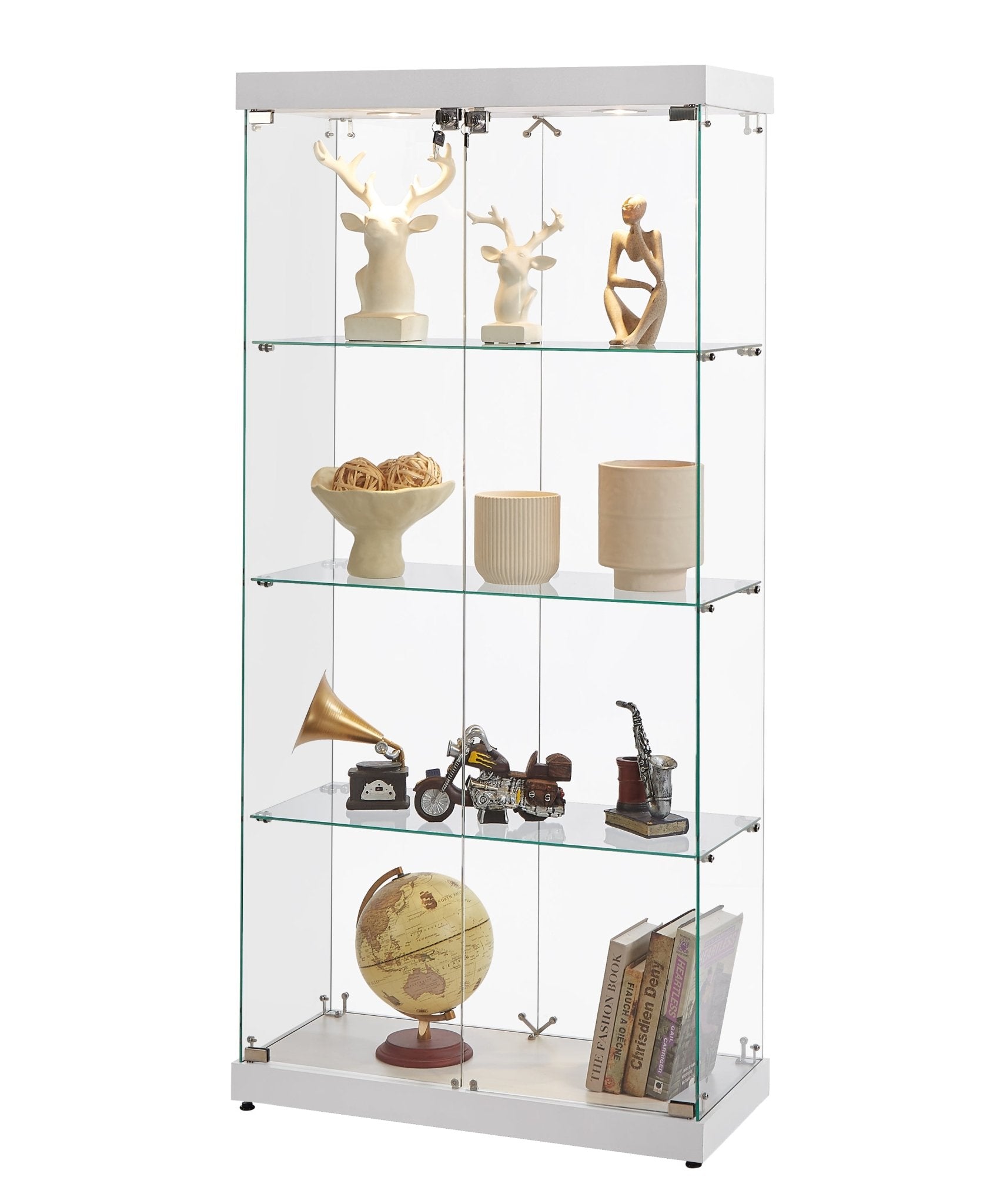 Four - layer double - door glass display cabinet（white） - KiKiUMi