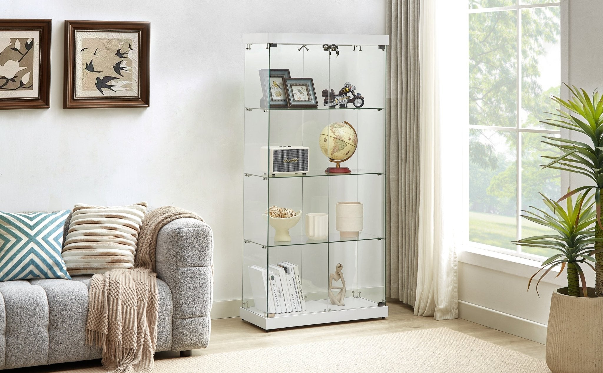 Four - layer double - door glass display cabinet（white） - KiKiUMi