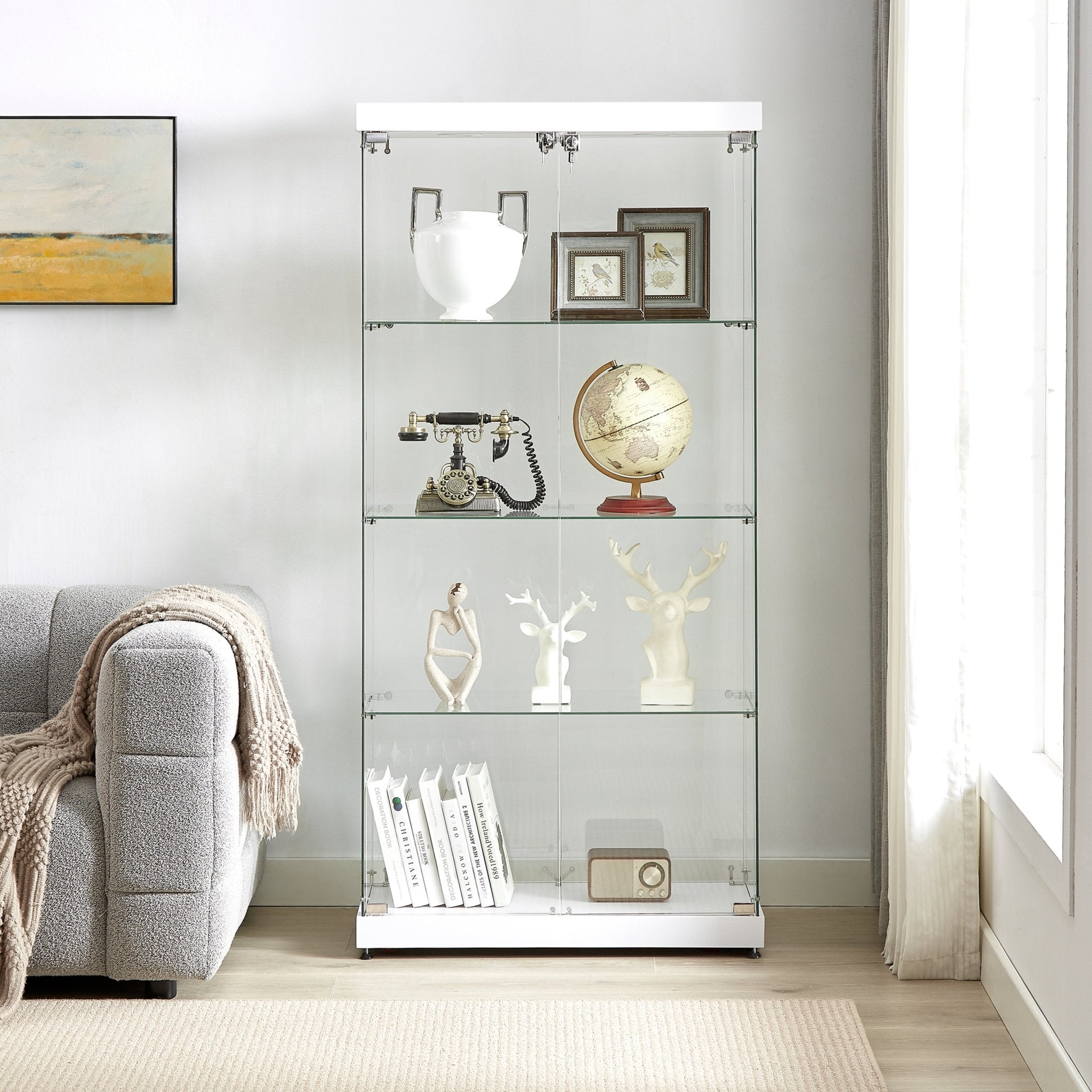 Four - layer double - door glass display cabinet（white） - KiKiUMi