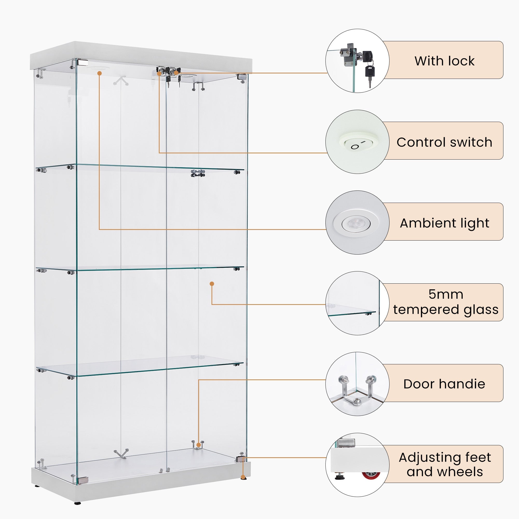 Four - layer double - door glass display cabinet（white） - KiKiUMi