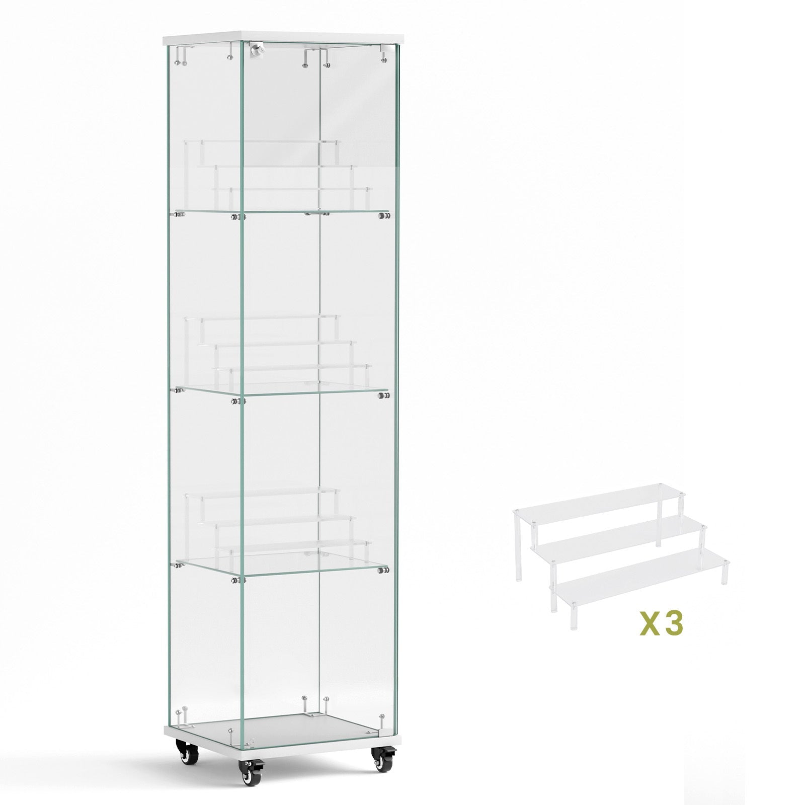 Four - layer double - door glass display cabinet（white）15.8'L x 14.2'W x 65.1'H - KiKiUMi
