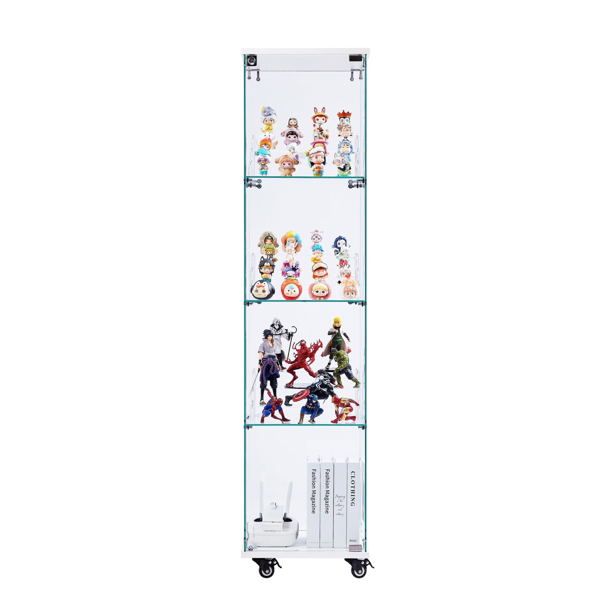 Four - layer double - door glass display cabinet（white）15.8'L x 14.2'W x 65.1'H - KiKiUMi
