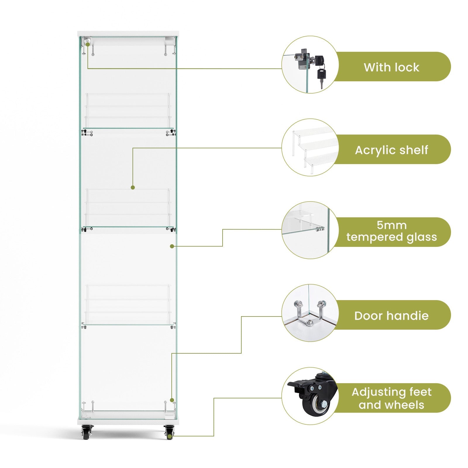 Four - layer double - door glass display cabinet（white）15.8'L x 14.2'W x 65.1'H - KiKiUMi