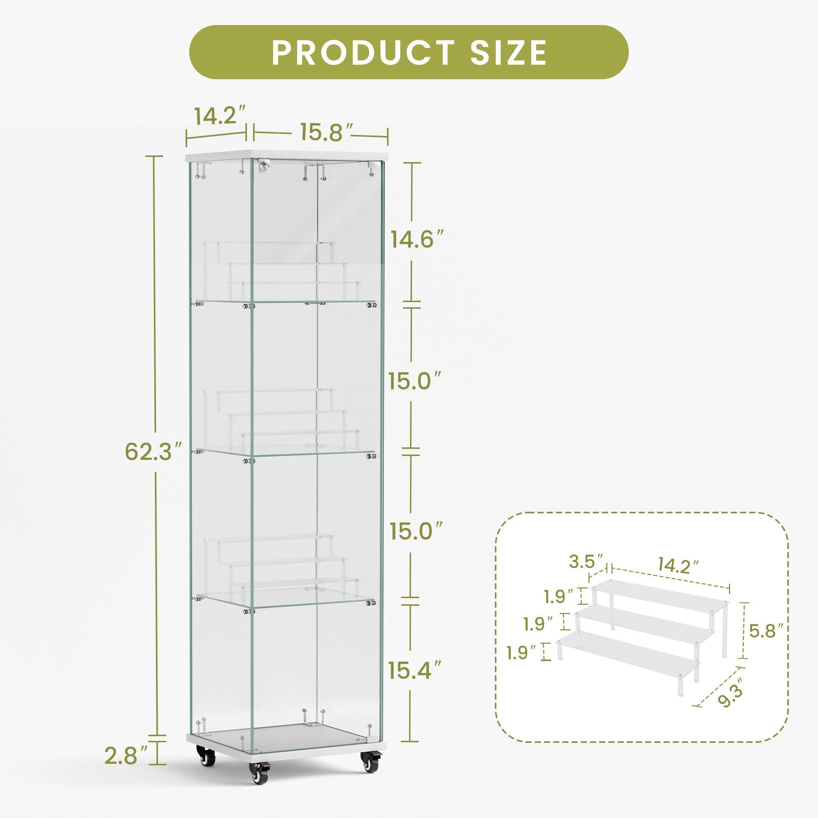 Four - layer double - door glass display cabinet（white）15.8'L x 14.2'W x 65.1'H - KiKiUMi