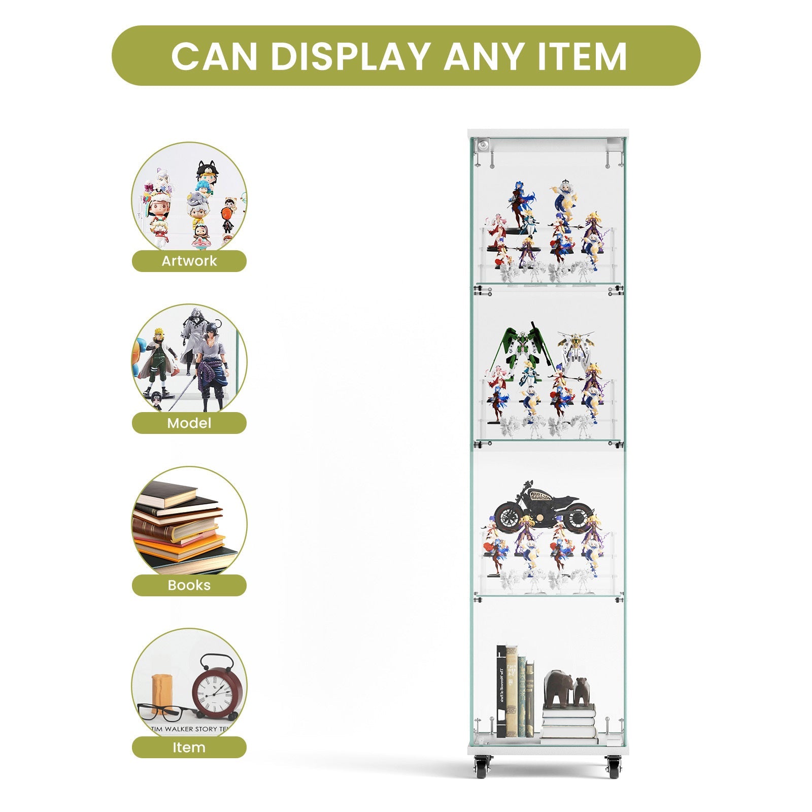 Four - layer double - door glass display cabinet（white）15.8'L x 14.2'W x 65.1'H - KiKiUMi