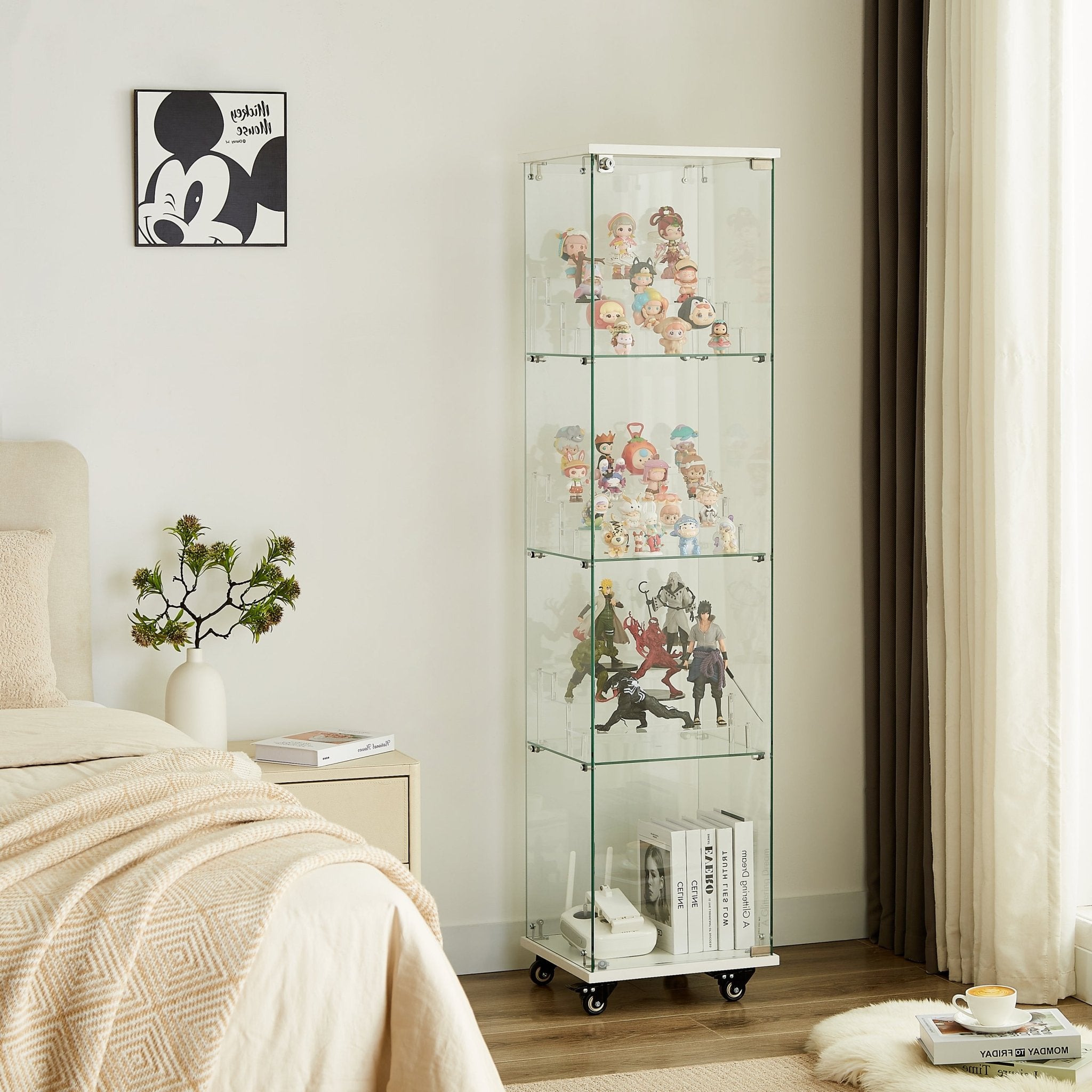 Four - layer double - door glass display cabinet（white）15.8'L x 14.2'W x 65.1'H - KiKiUMi