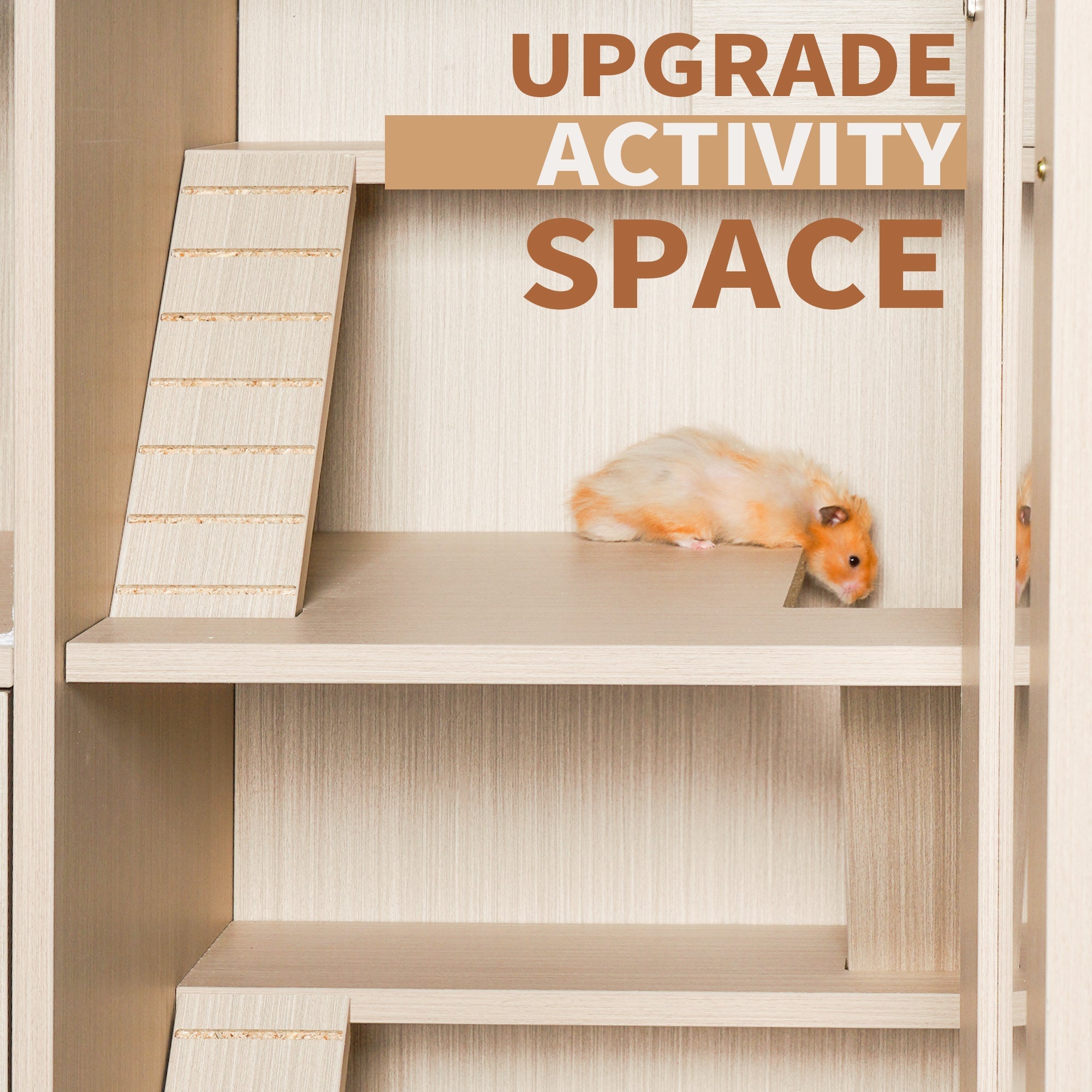 Four layers of wooden hamster, guinea pig and totoro cages with storage cabinets - KiKiUMi