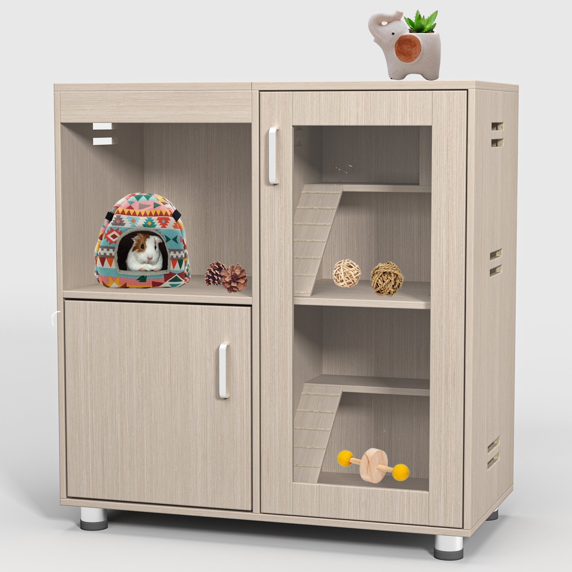 Four layers of wooden hamster, guinea pig and totoro cages with storage cabinets - KiKiUMi
