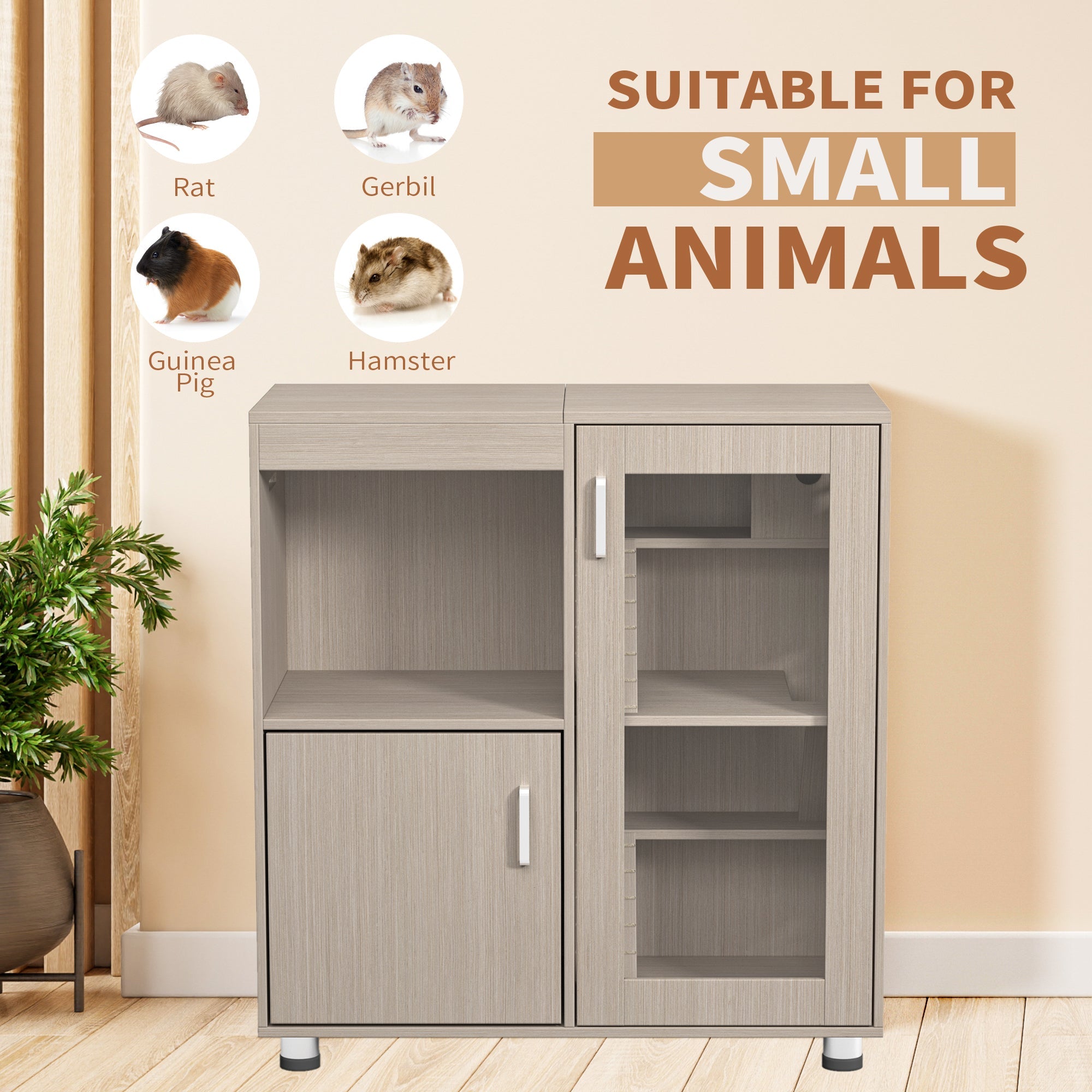 Four layers of wooden hamster, guinea pig and totoro cages with storage cabinets - KiKiUMi