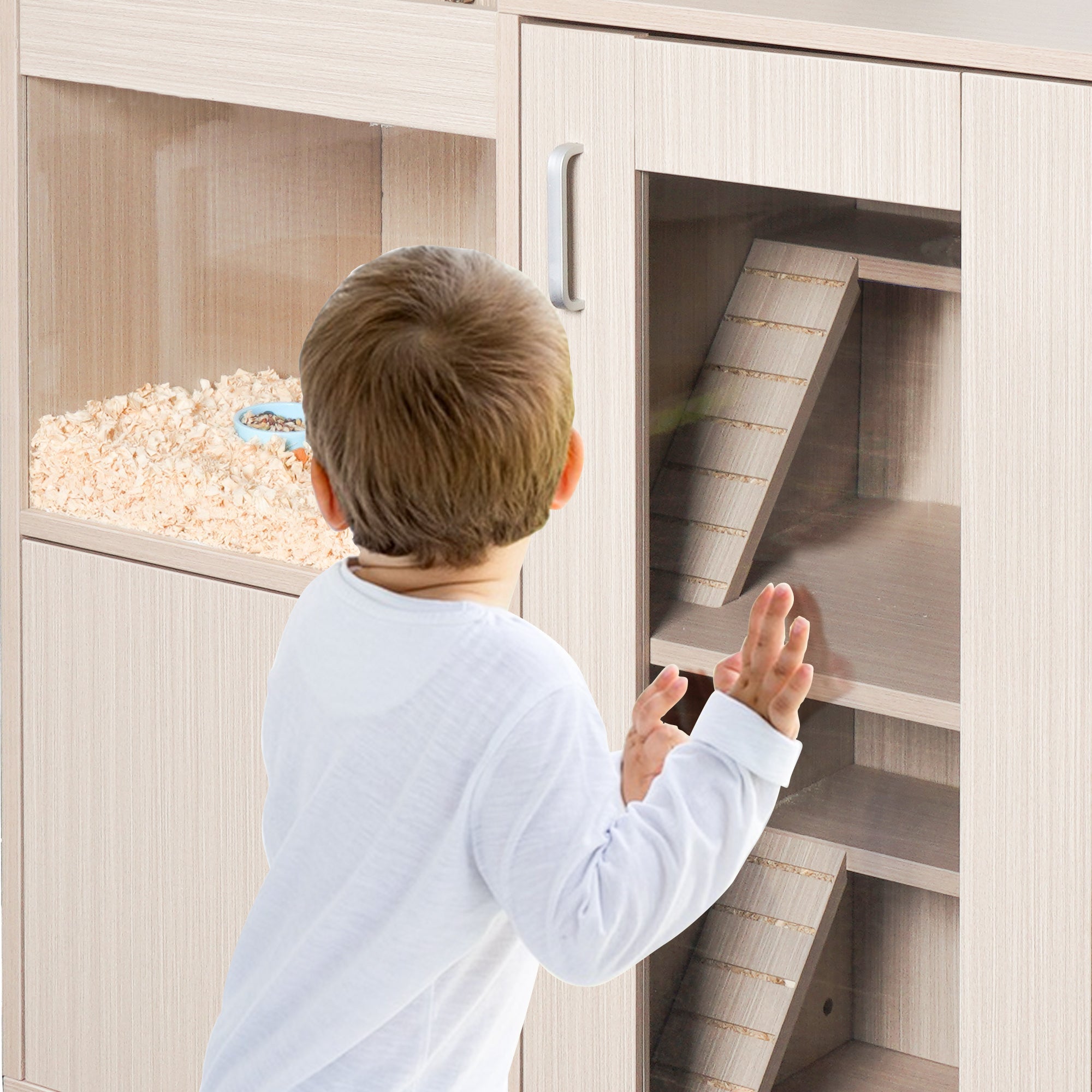 Four layers of wooden hamster, guinea pig and totoro cages with storage cabinets - KiKiUMi