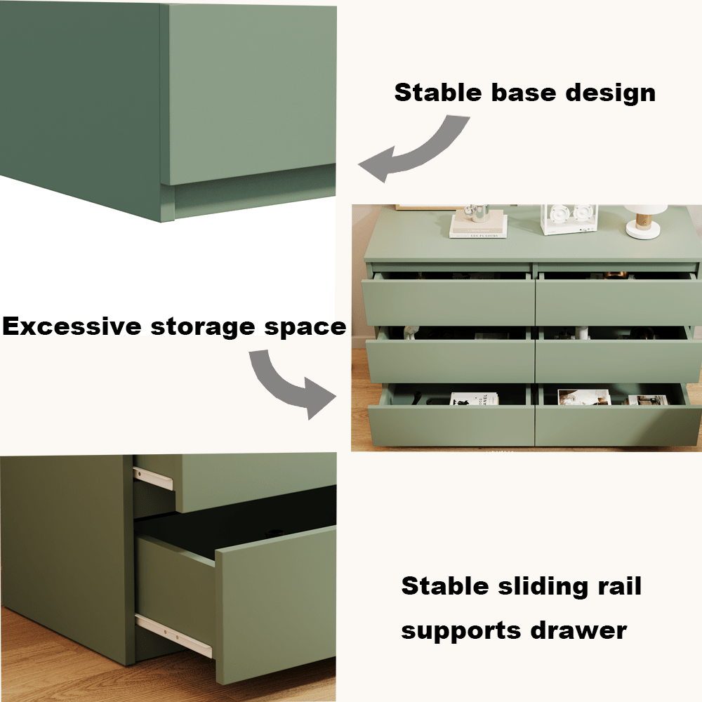 green Large 6 drawers chest of drawer dressers table - KiKiUMi