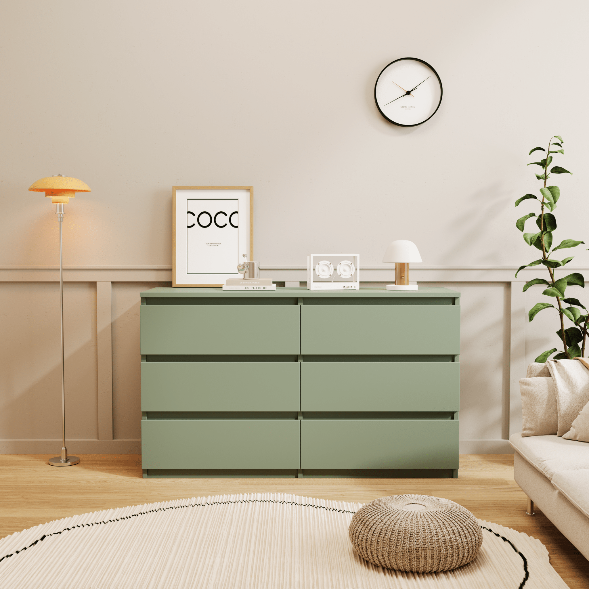 green Large 6 drawers chest of drawer dressers table - KiKiUMi