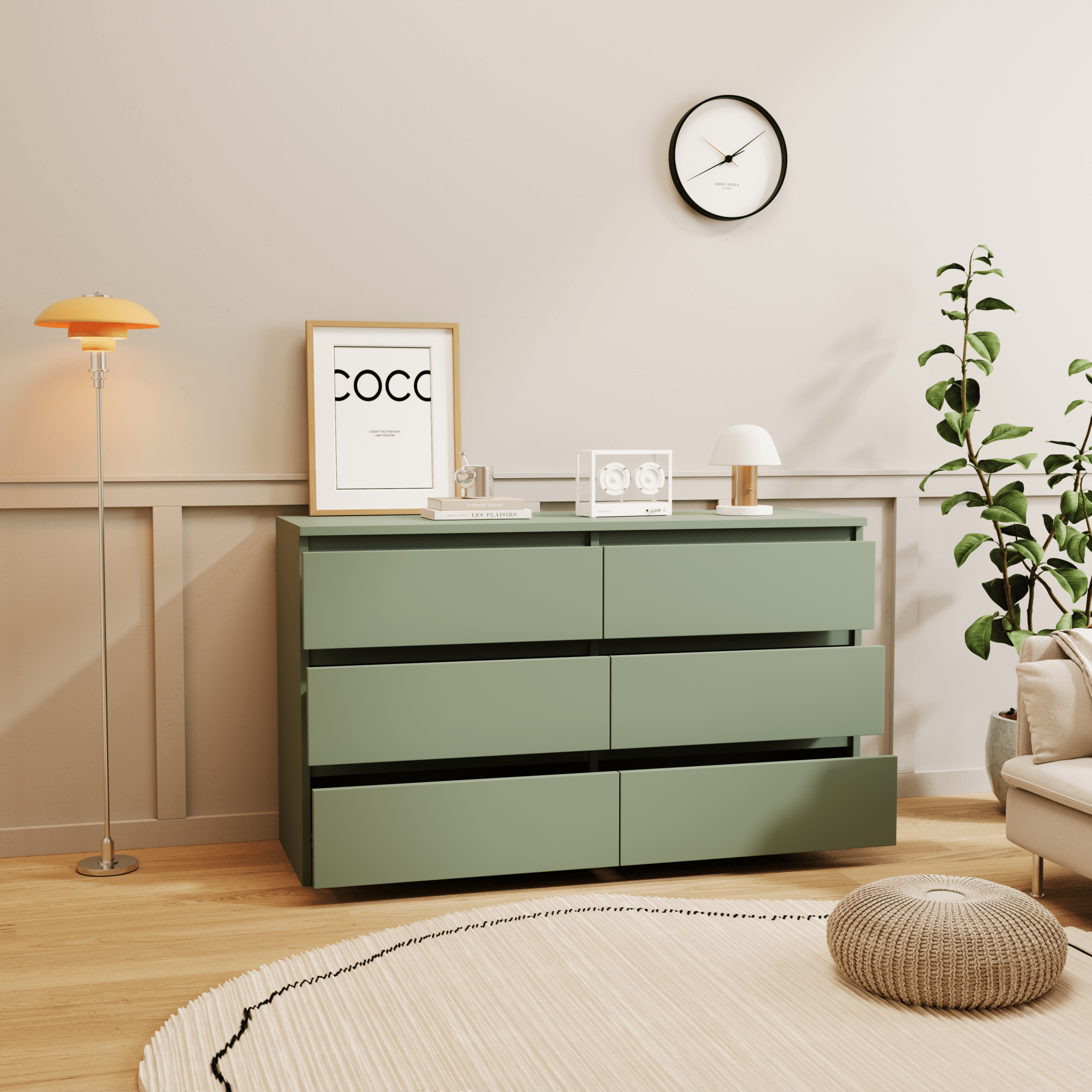 green Large 6 drawers chest of drawer dressers table - KiKiUMi