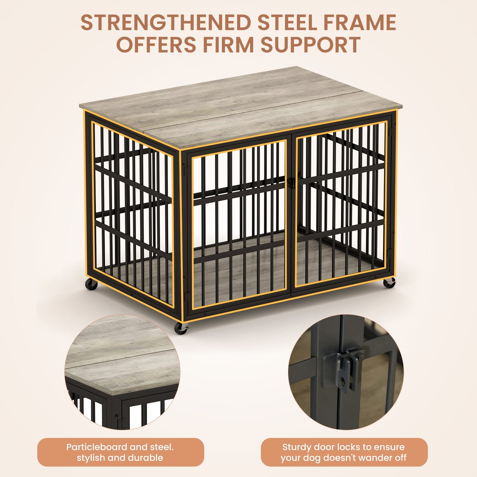 Grey furniture - style dog box with side openings - KiKiUMi