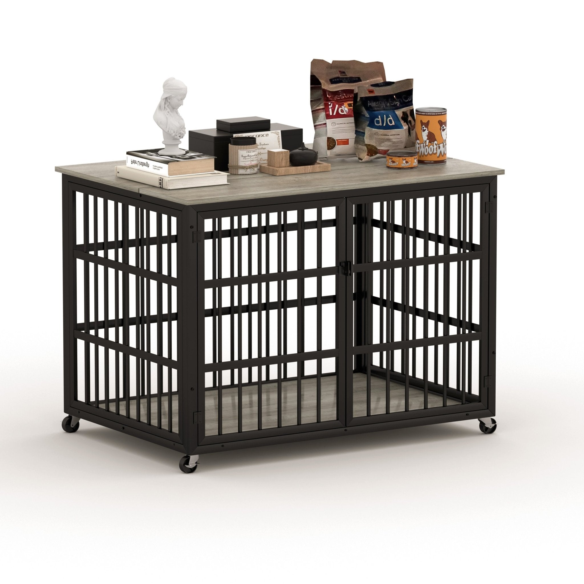 Grey furniture - style dog box with side openings - KiKiUMi
