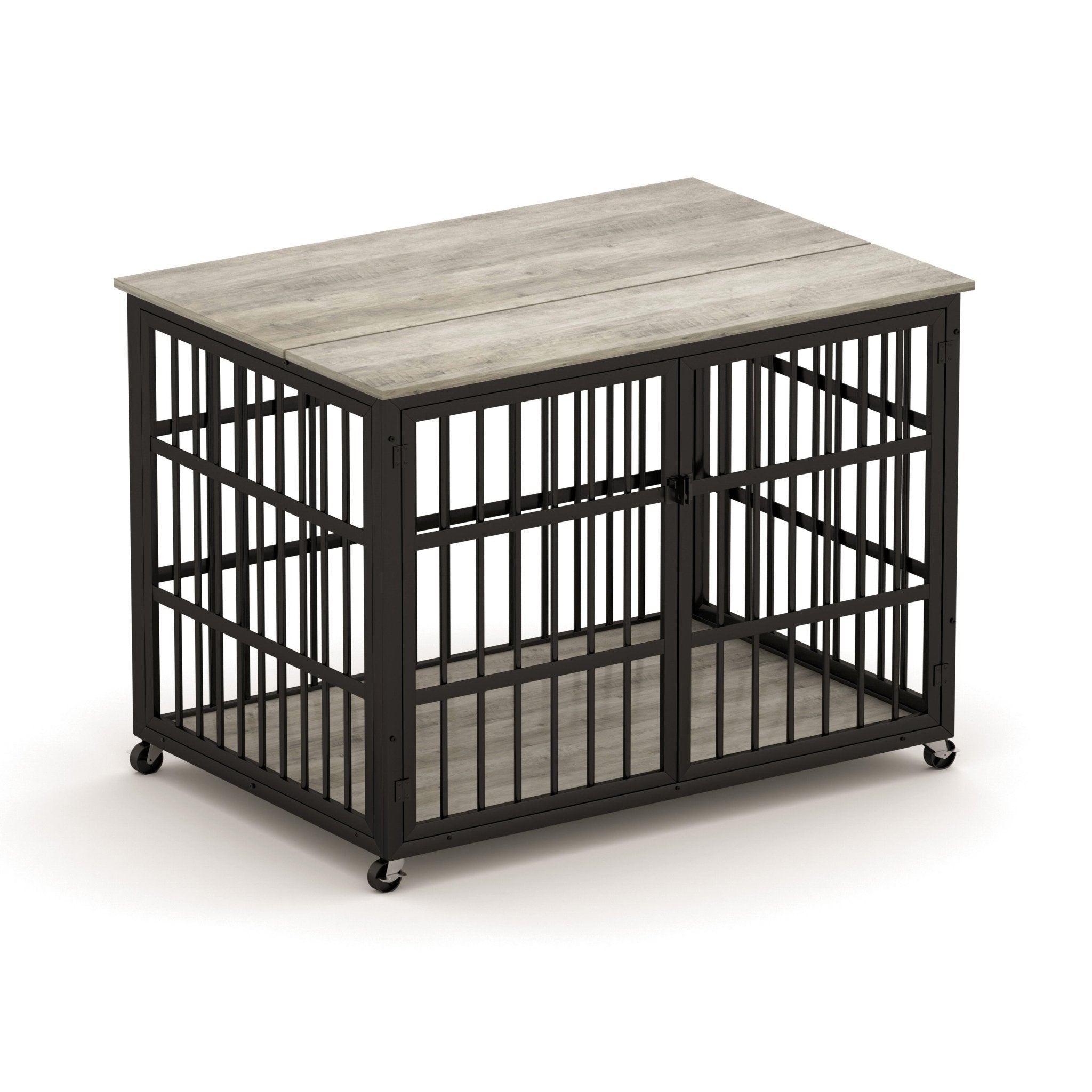 Grey furniture - style dog box with side openings - KiKiUMi