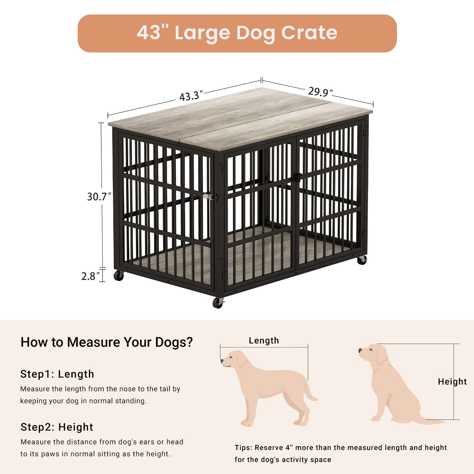 Grey furniture - style dog box with side openings - KiKiUMi