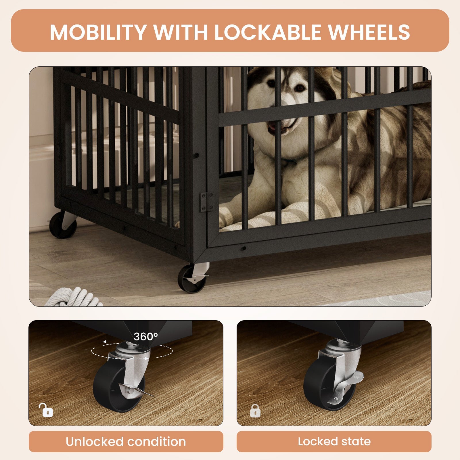 Grey furniture - style dog box with side openings - KiKiUMi