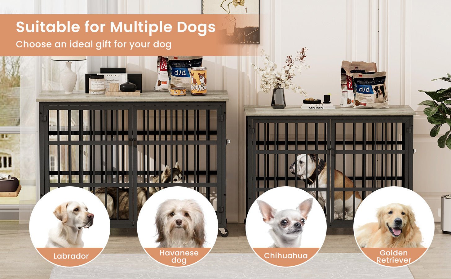 Grey furniture - style dog box with side openings - KiKiUMi