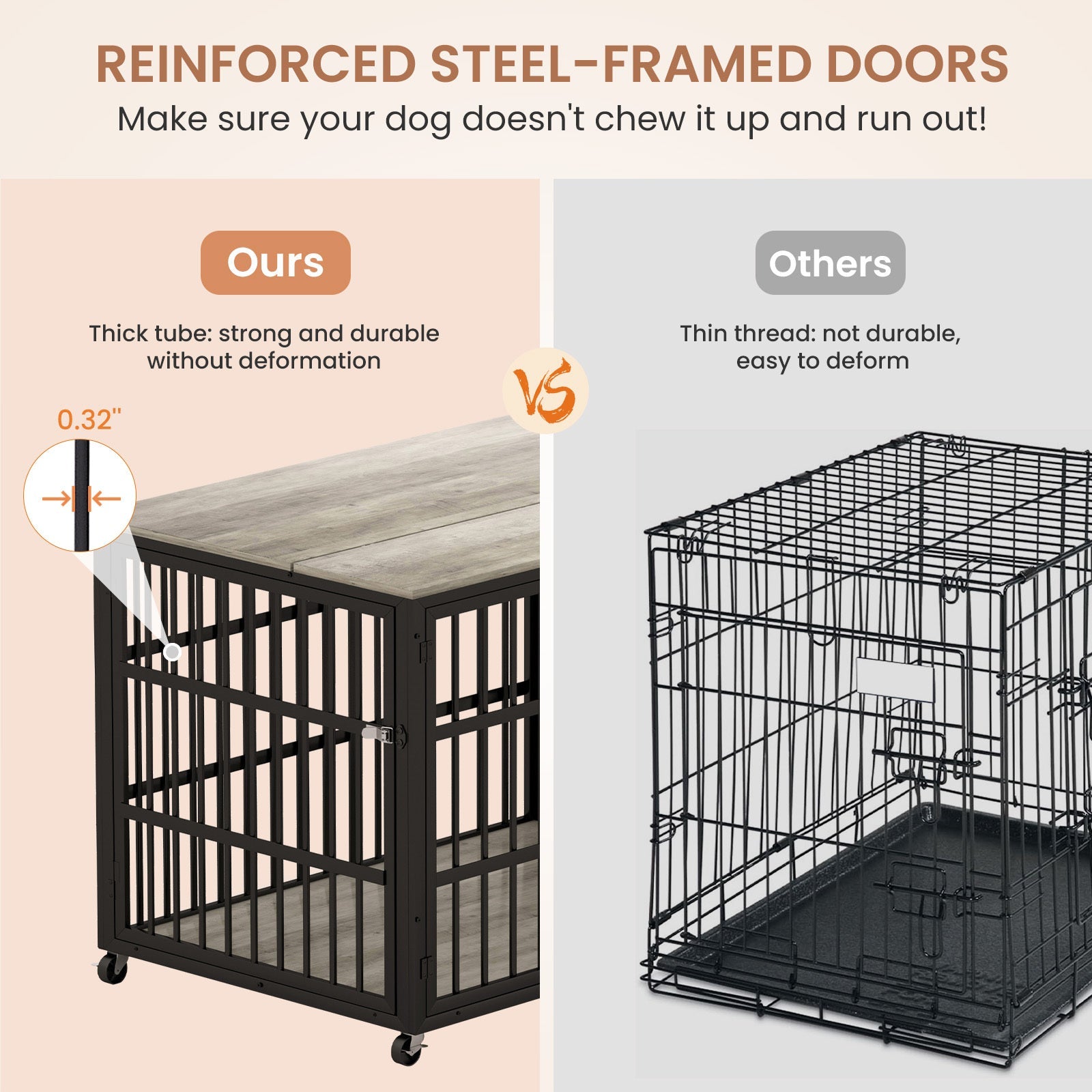 Grey furniture - style dog box with side openings - KiKiUMi