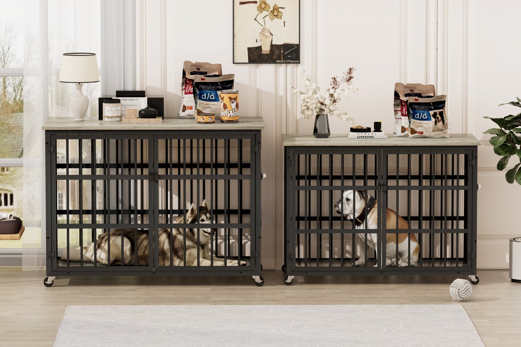 Grey furniture - style dog box with side openings - KiKiUMi