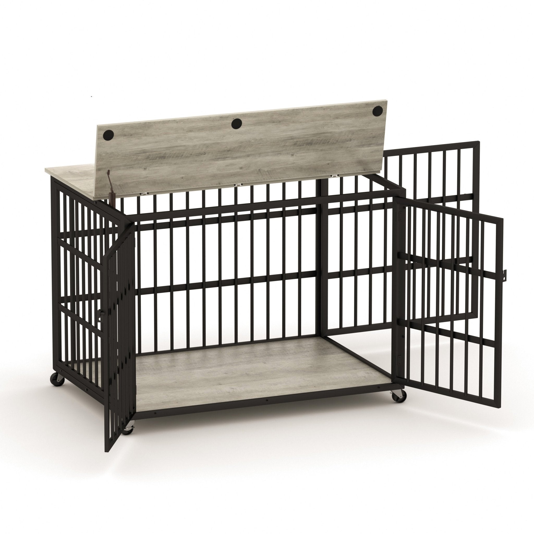 Grey furniture - style dog box with side openings - KiKiUMi