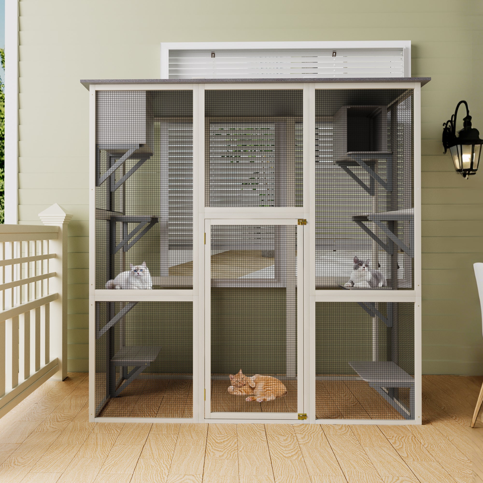 Grey solid wood cat cage and dog house apartment - KiKiUMi