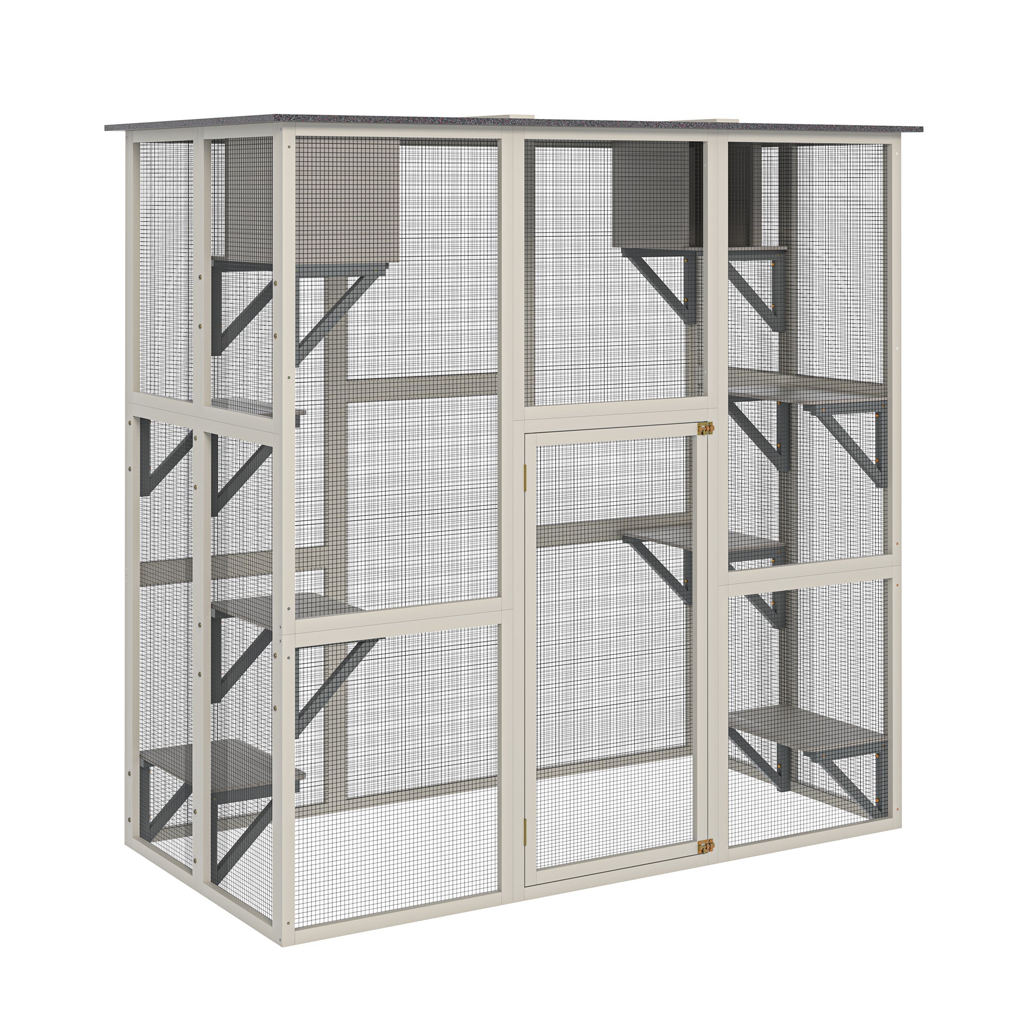Grey solid wood cat cage and dog house apartment - KiKiUMi