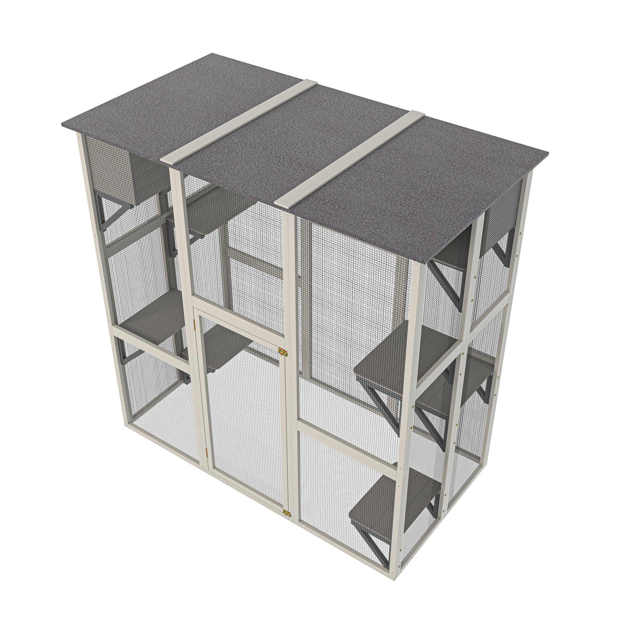Grey solid wood cat cage and dog house apartment - KiKiUMi