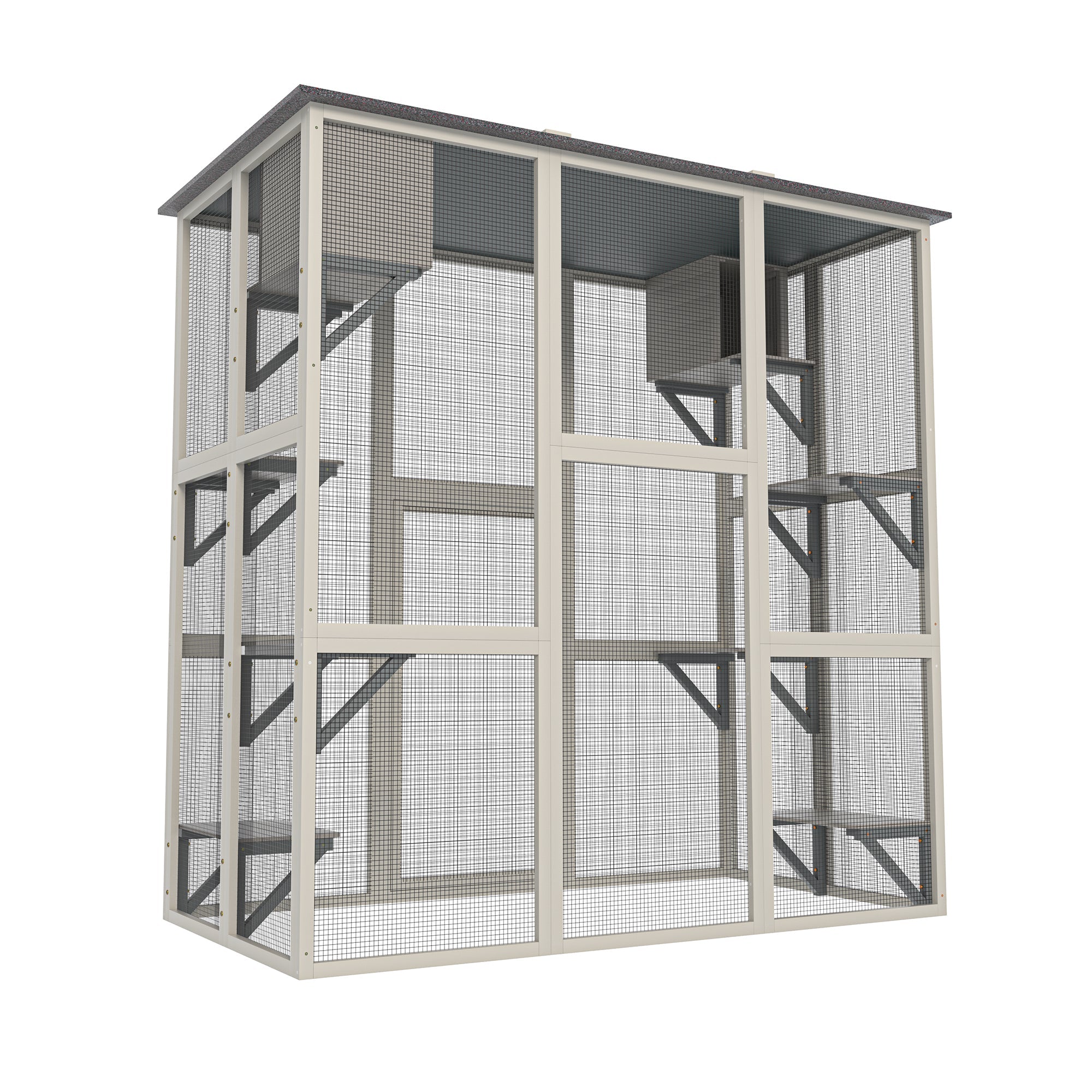 Grey solid wood cat cage and dog house apartment - KiKiUMi