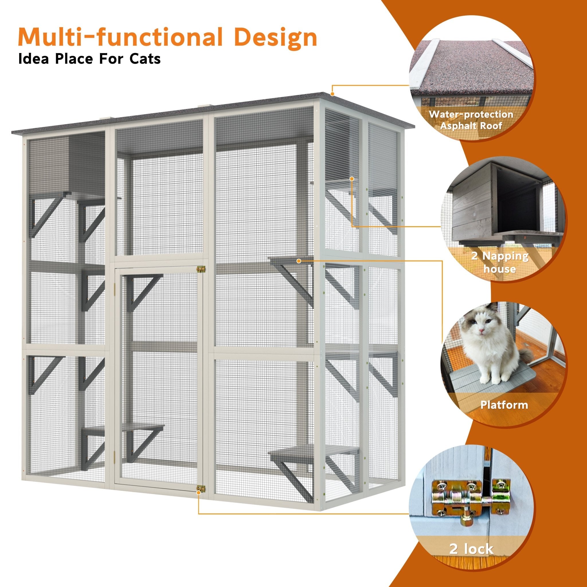 Grey solid wood cat cage and dog house apartment - KiKiUMi