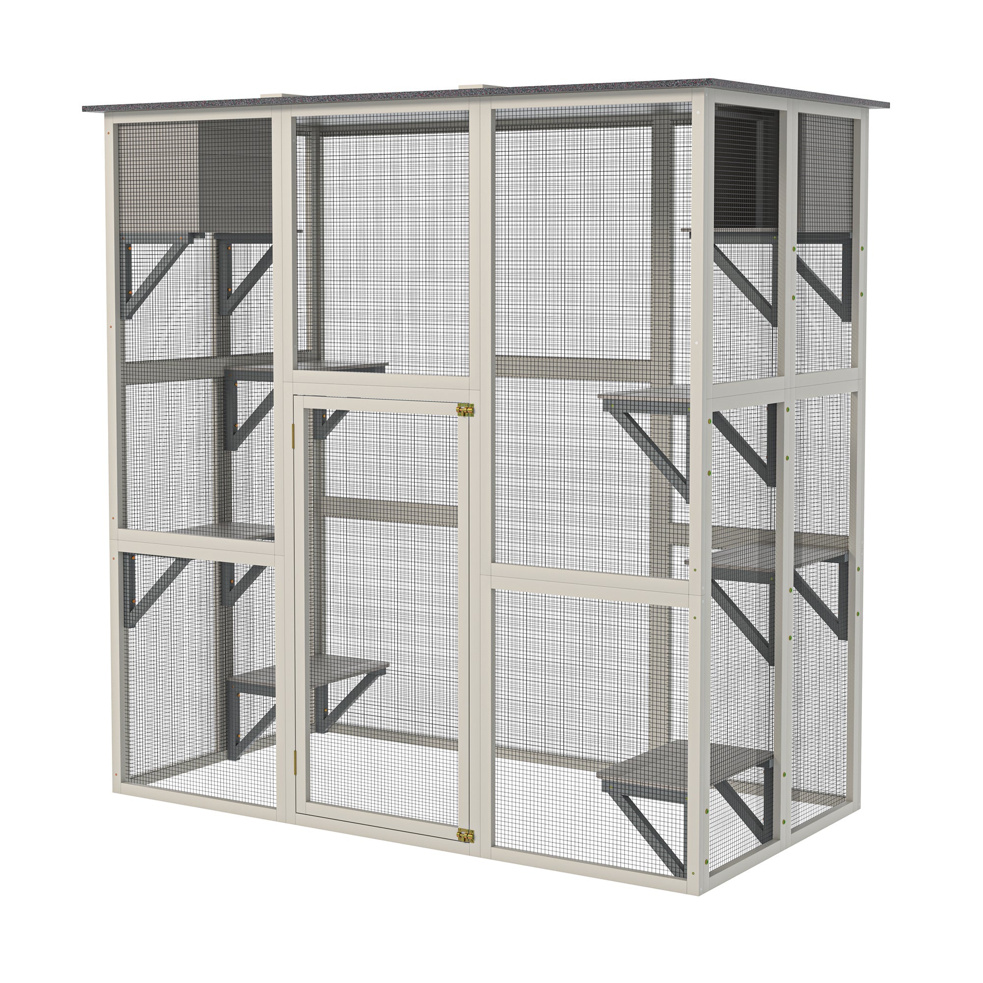 Grey solid wood cat cage and dog house apartment - KiKiUMi