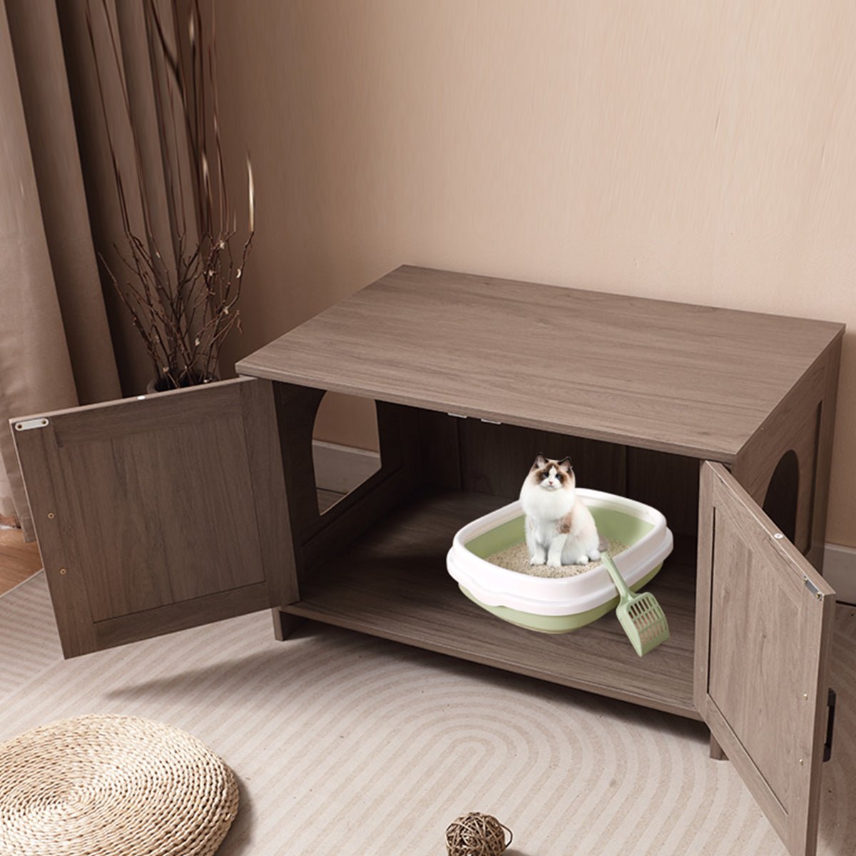 Grey wooden cat bathroom furniture - KiKiUMi