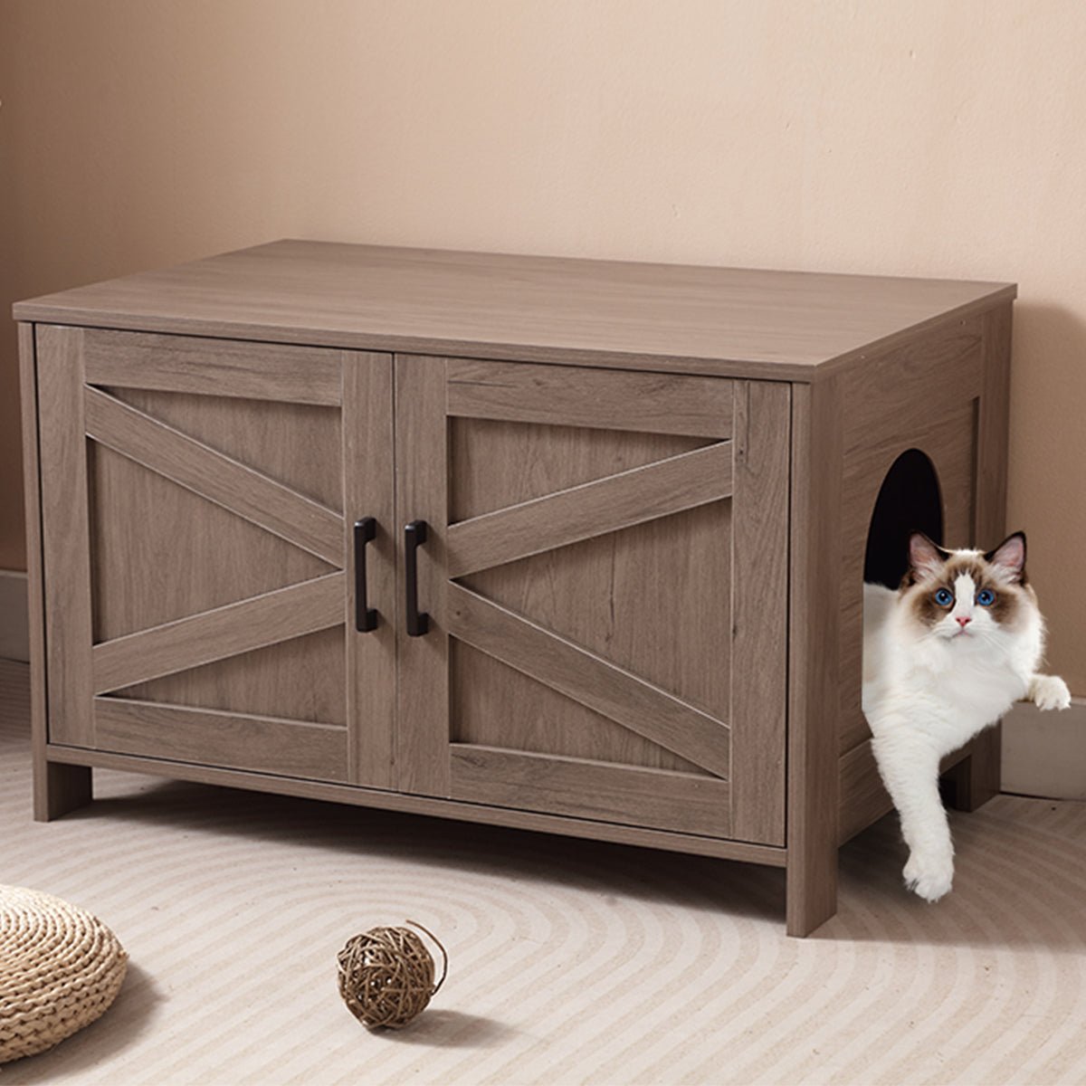 Grey wooden cat bathroom furniture - KiKiUMi