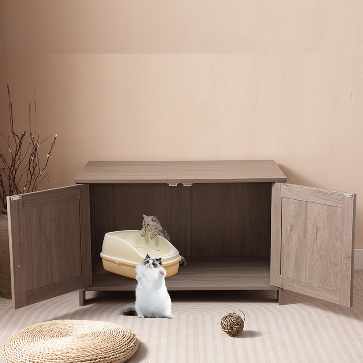 Grey wooden cat bathroom furniture - KiKiUMi