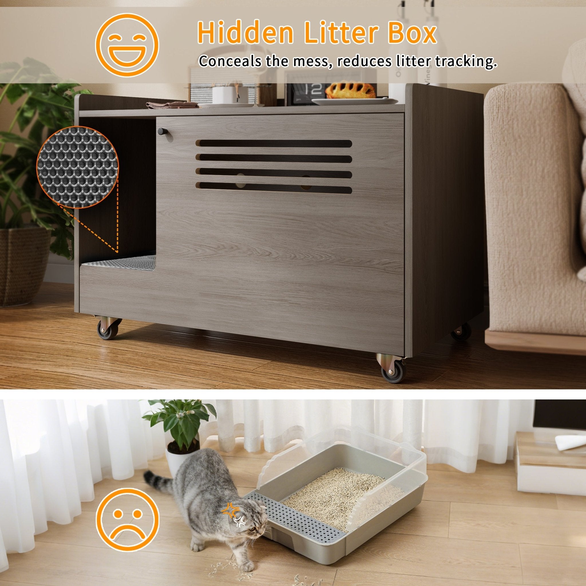 Grey wooden cat litter box - KiKiUMi