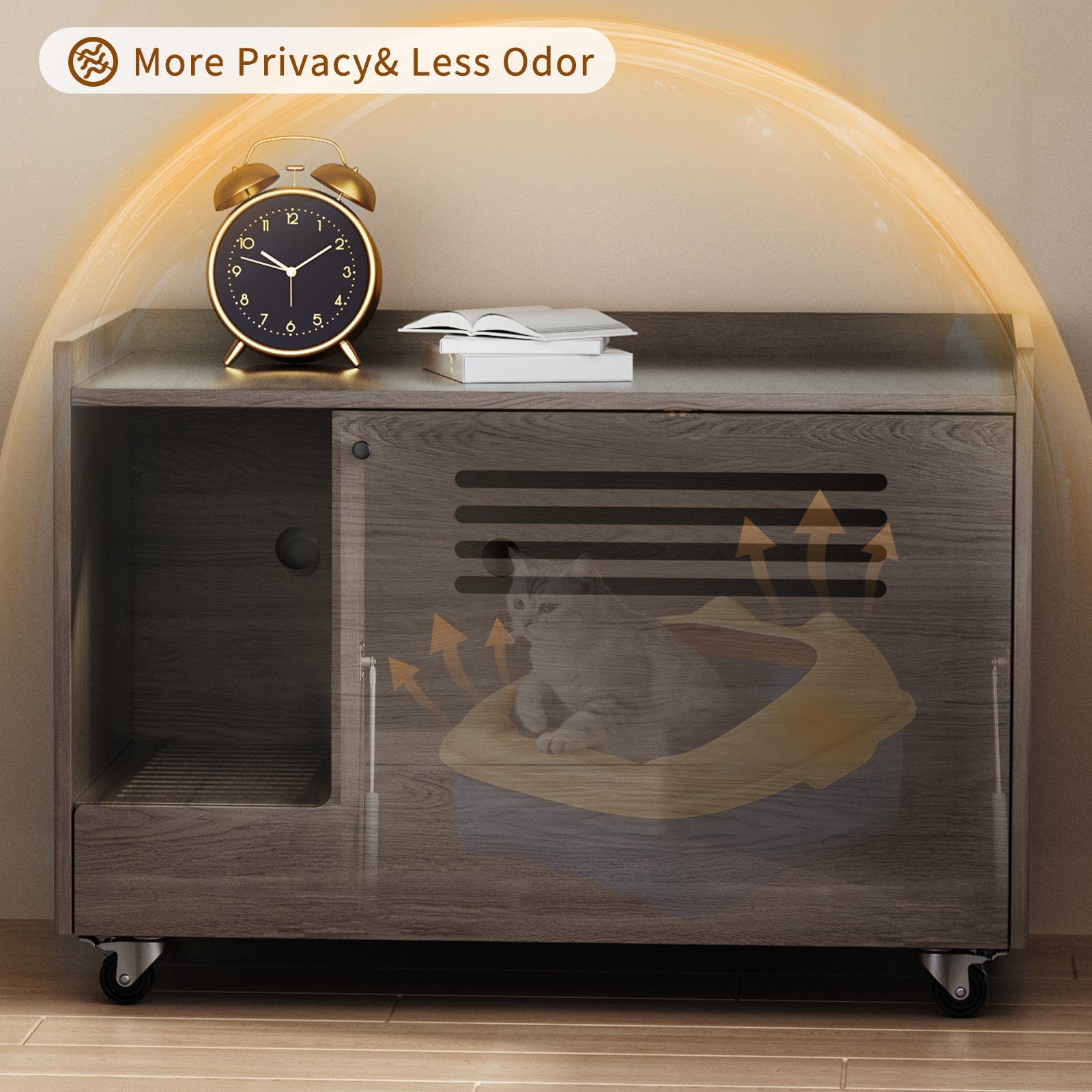 Grey wooden cat litter box - KiKiUMi