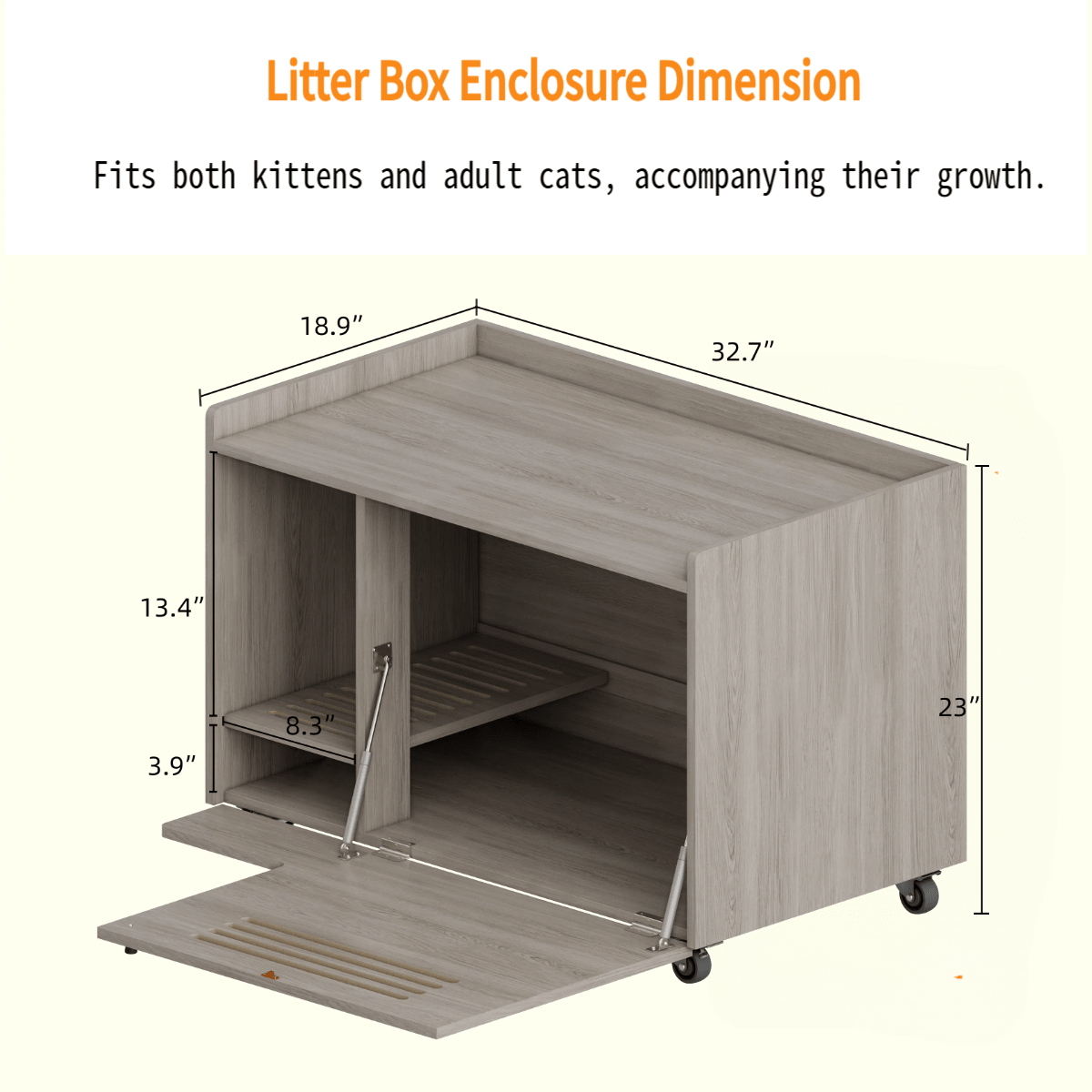 Grey wooden cat litter box - KiKiUMi