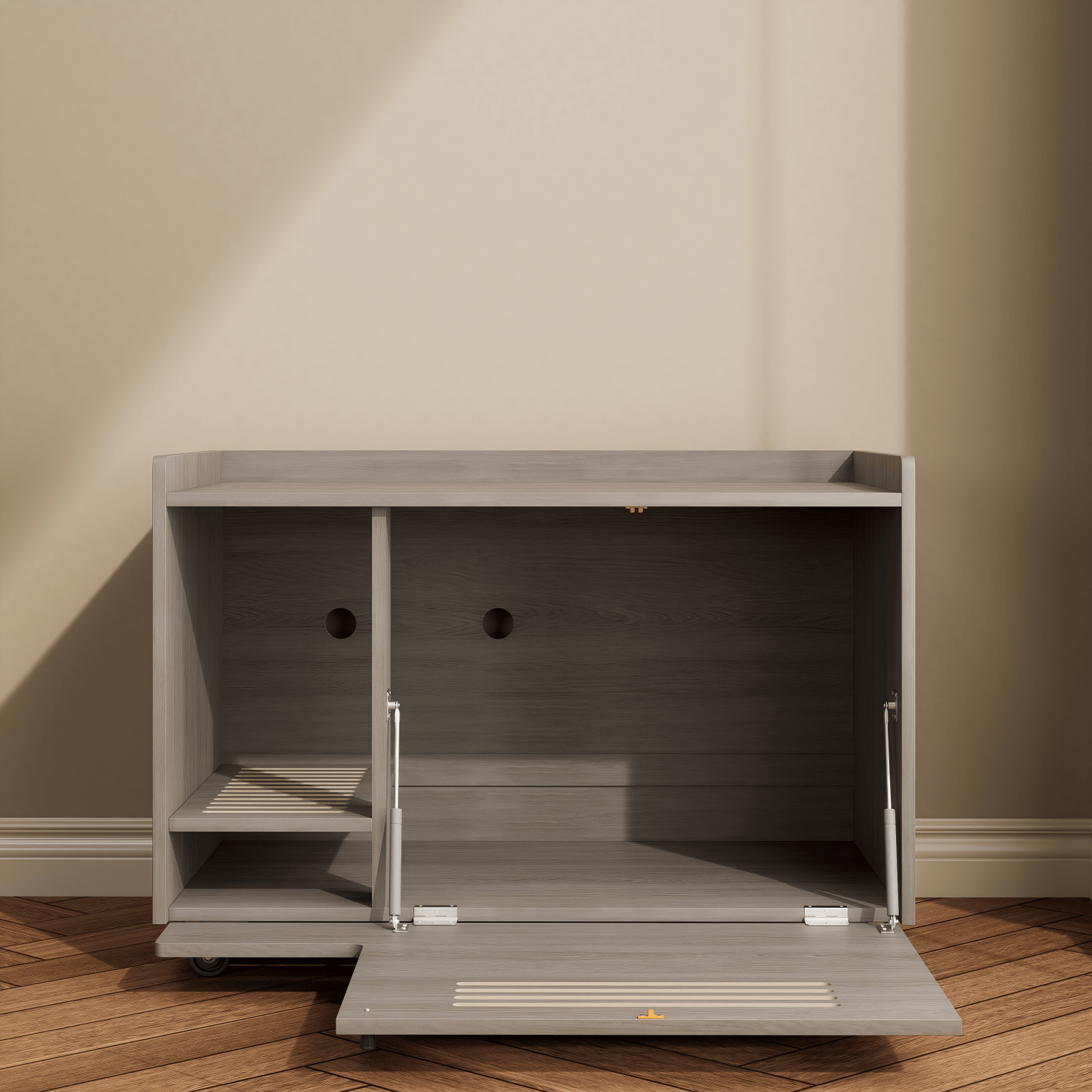 Grey wooden cat litter box - KiKiUMi