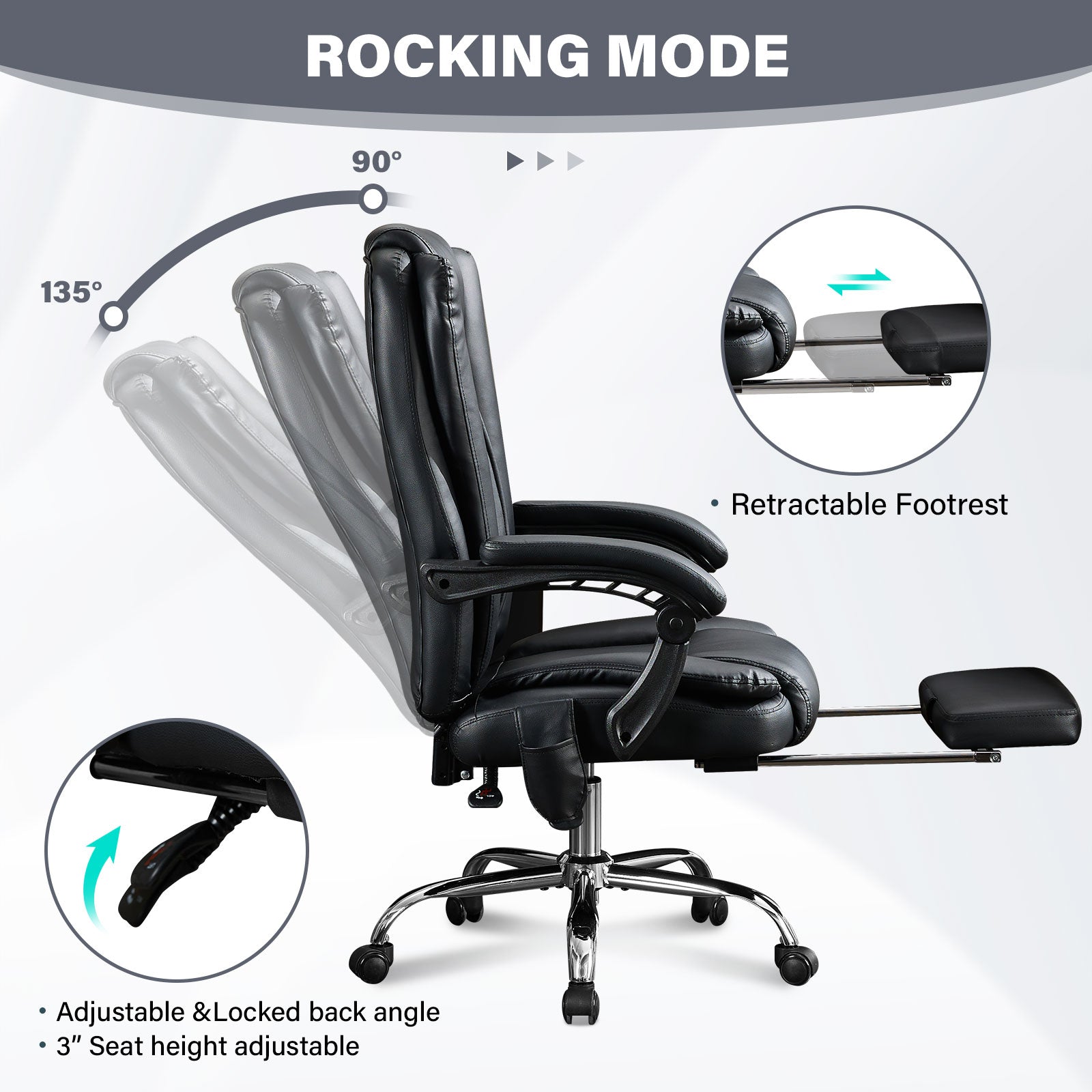 Heated massage adjustable executive office chair（black） - KiKiUMi