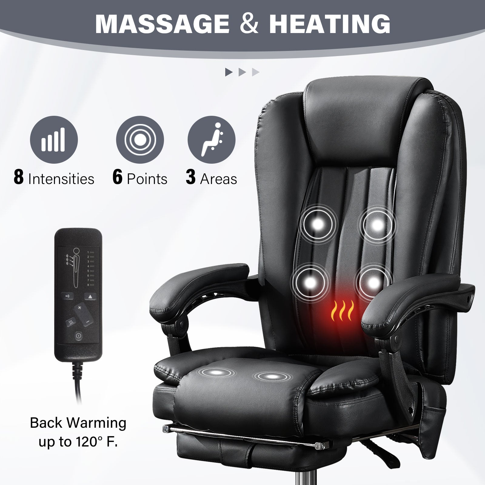 Heated massage adjustable executive office chair（black） - KiKiUMi