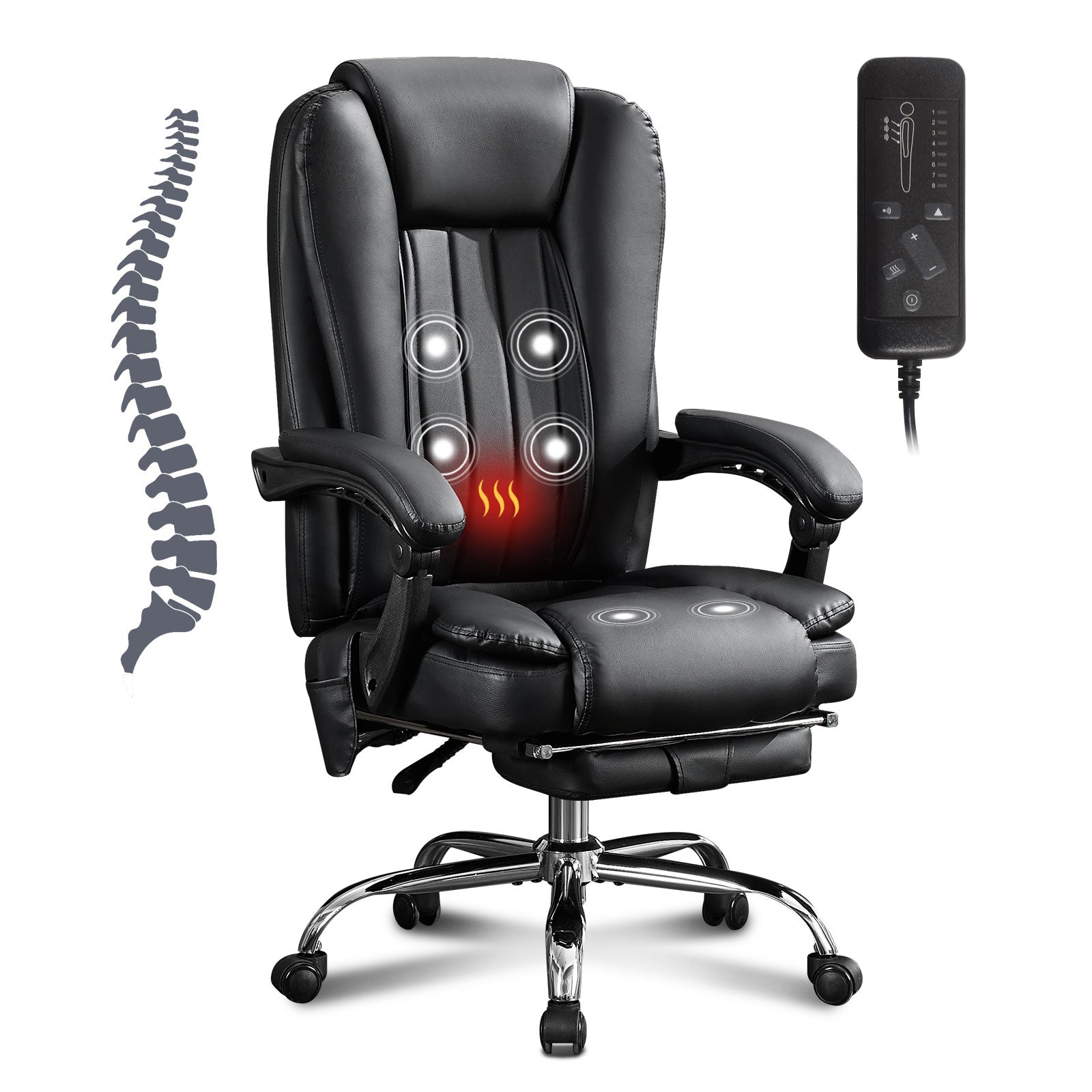 Heated massage adjustable executive office chair（black） - KiKiUMi