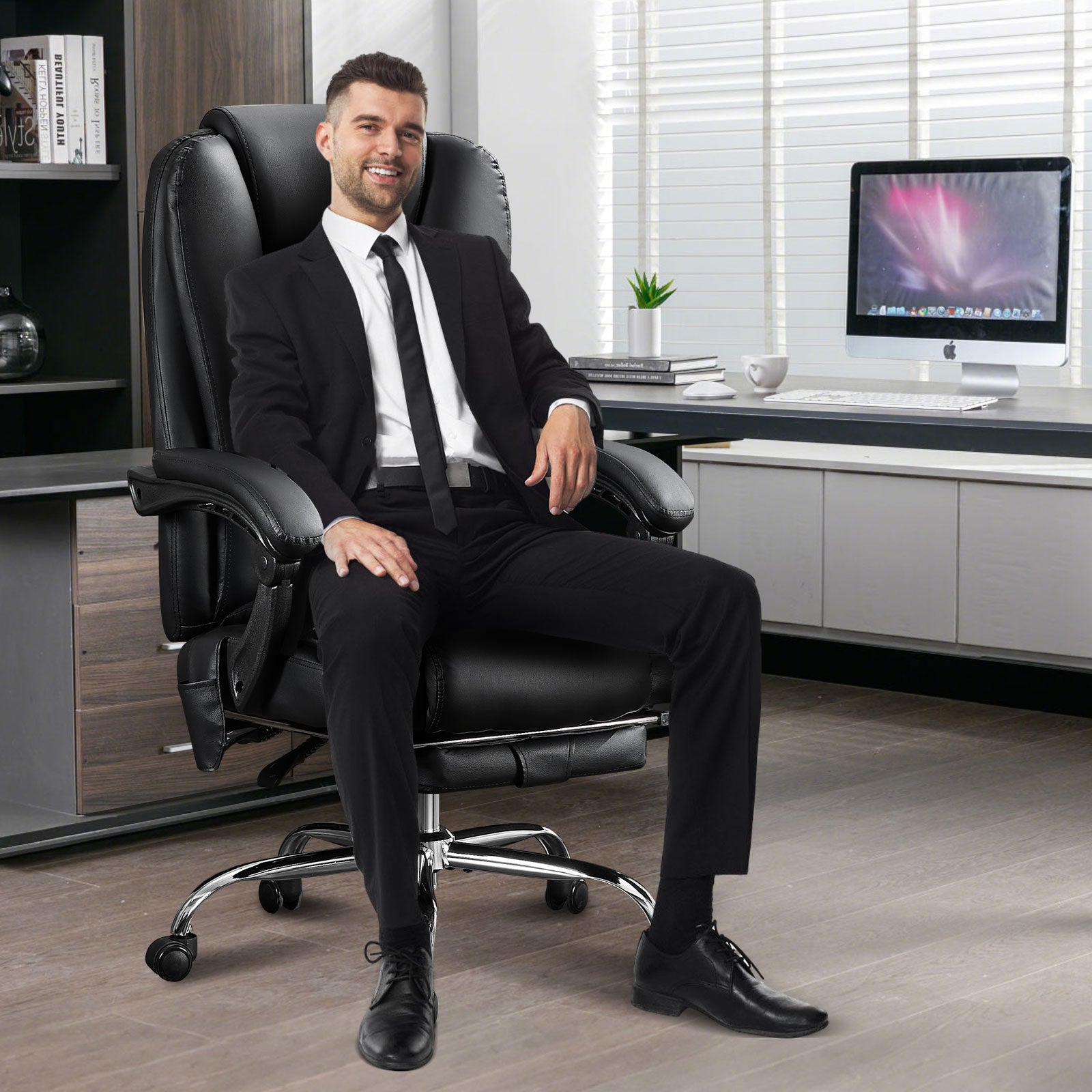 Heated massage adjustable executive office chair（black） - KiKiUMi